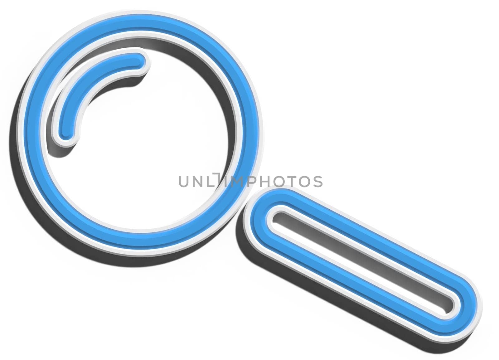 Blue magnifying glass on isolated background, 3D rendering illustration
