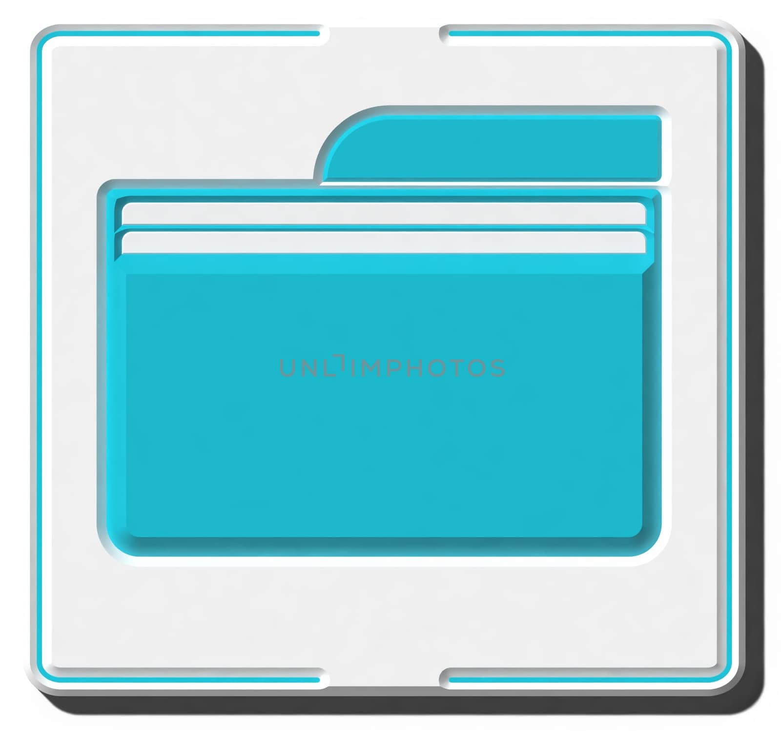 Blue folder with shadow on isolated background. 3D rendering illustration