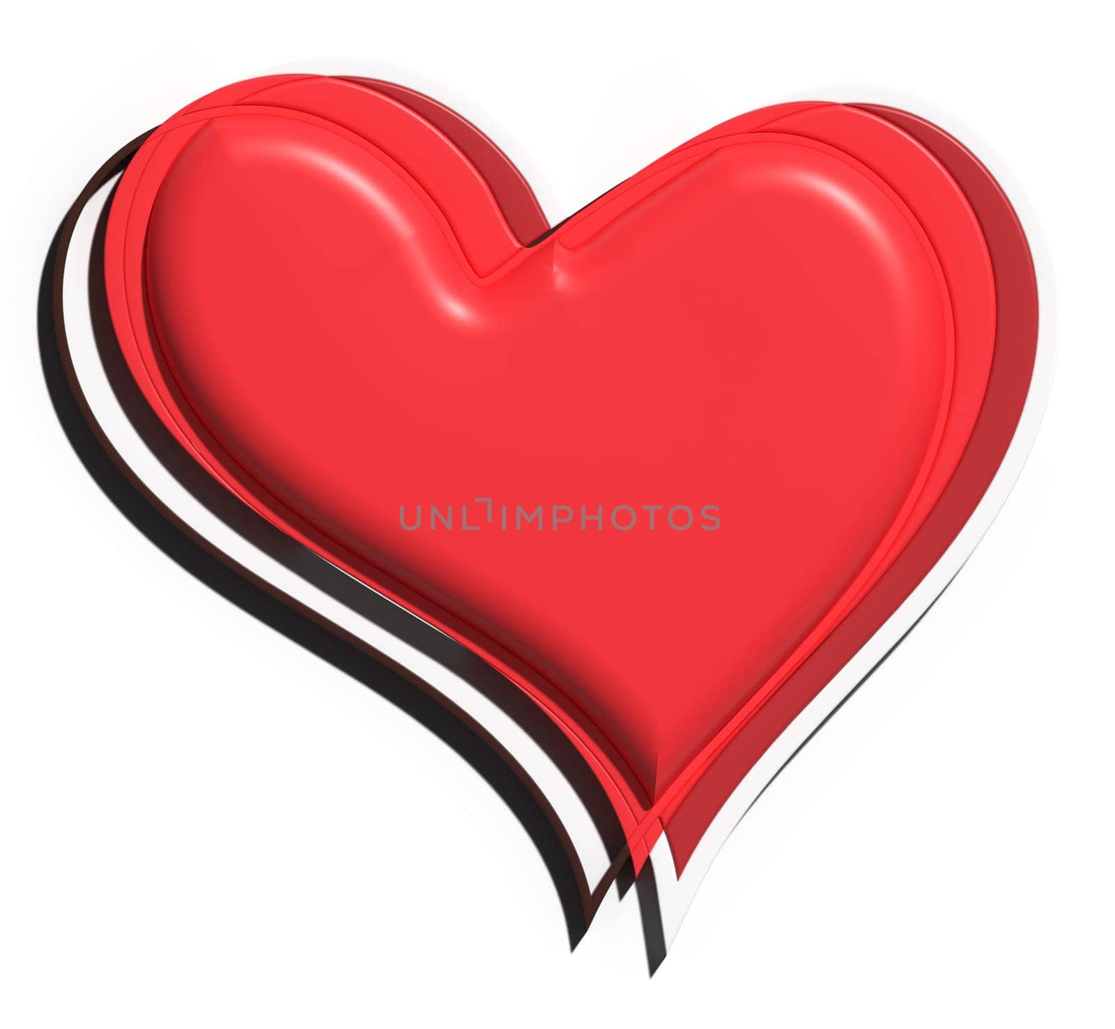 Red heart with shiny surface, 3D rendering illustration