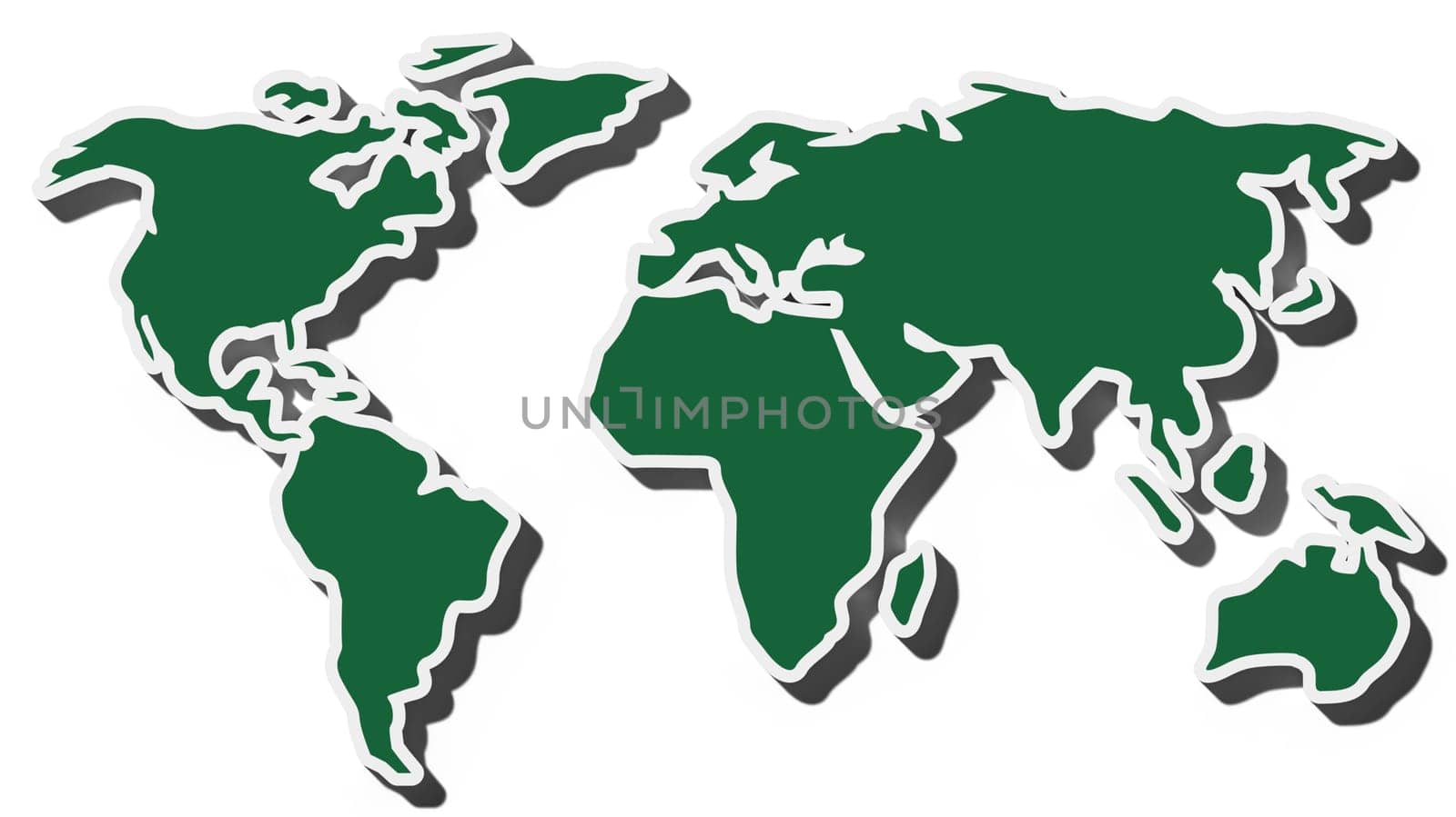 World map with shadow, 3D rendering illustration