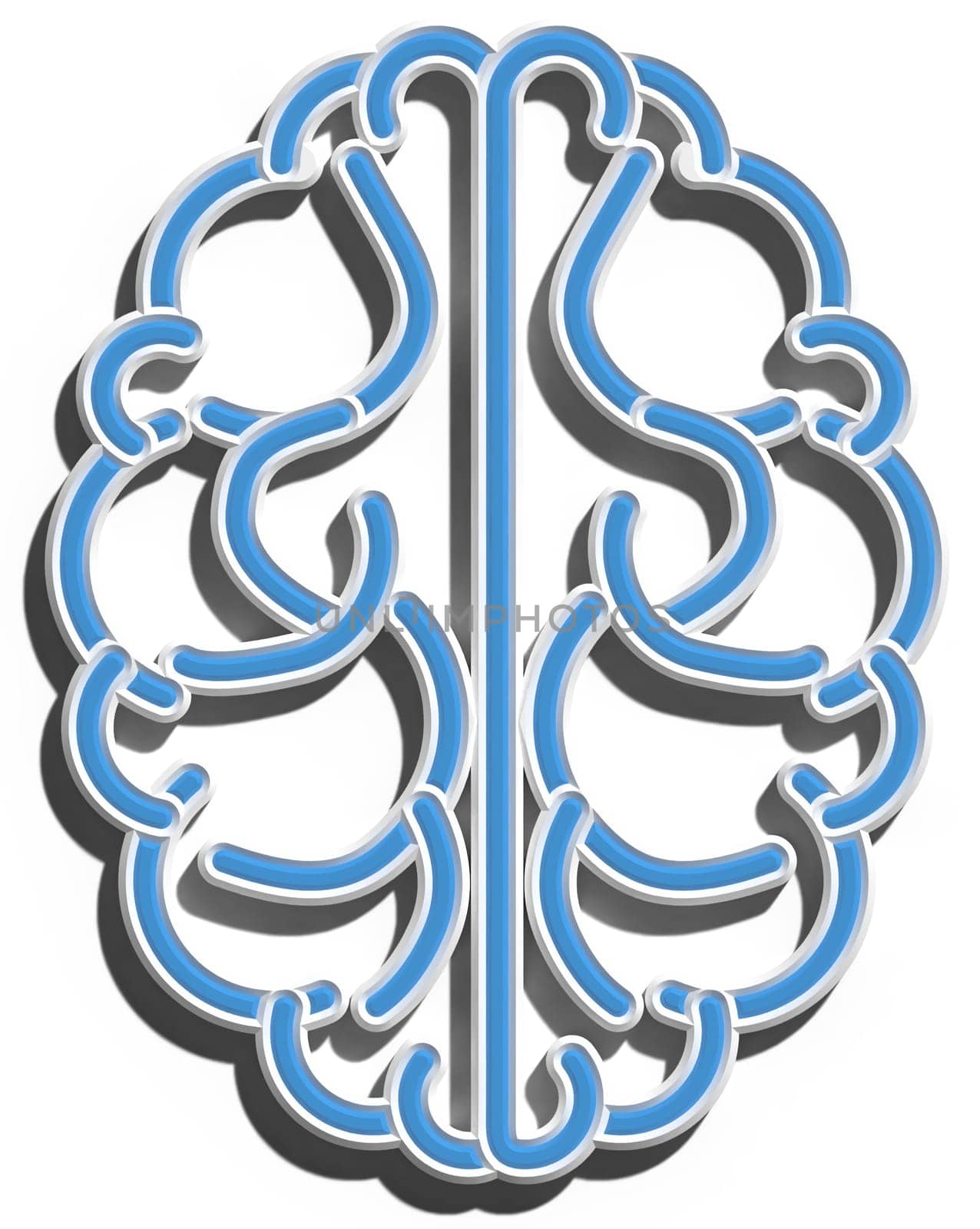 Brain icon with shadow on isolated background, 3D rendering illustration