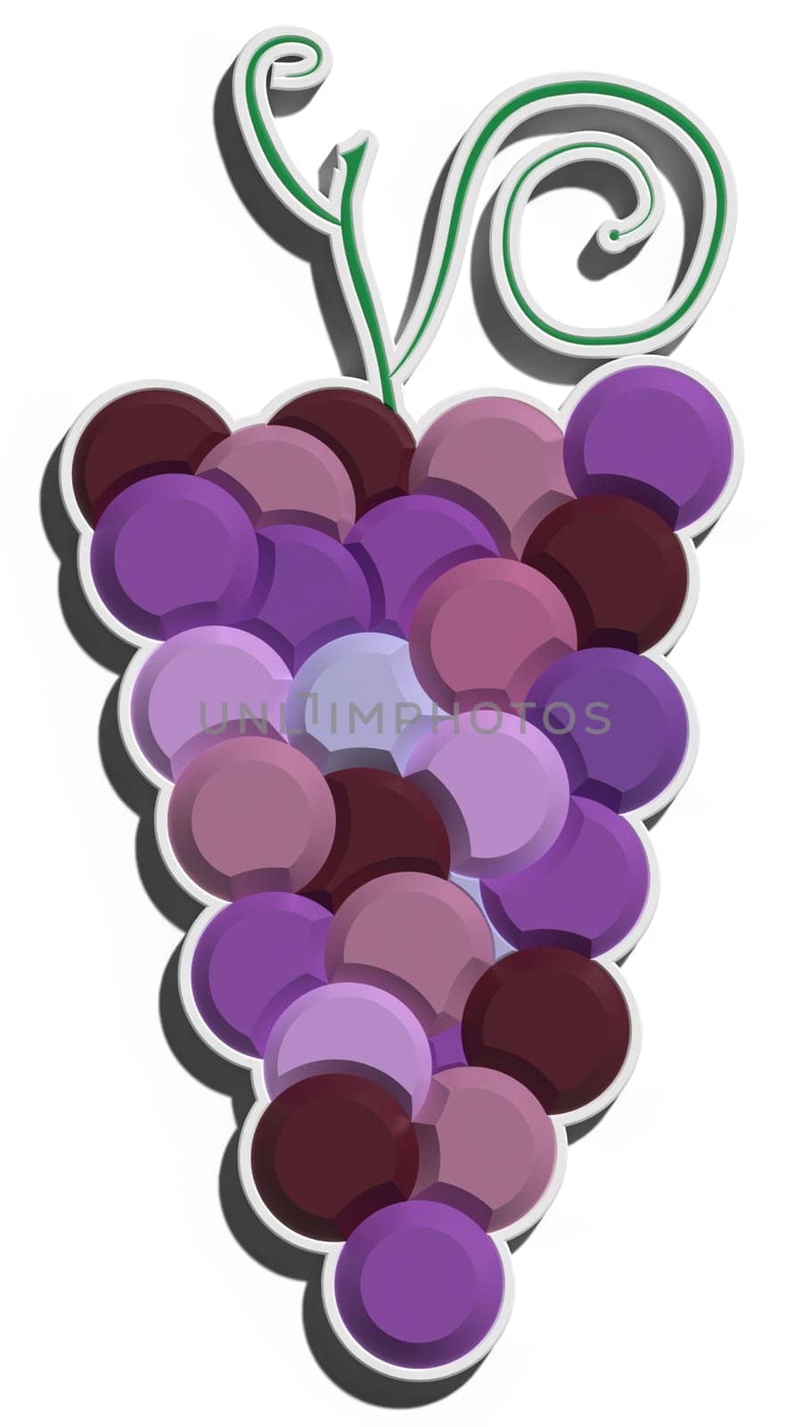 Bunch of purple grapes on isolated background with shadow, 3D rendering illustration