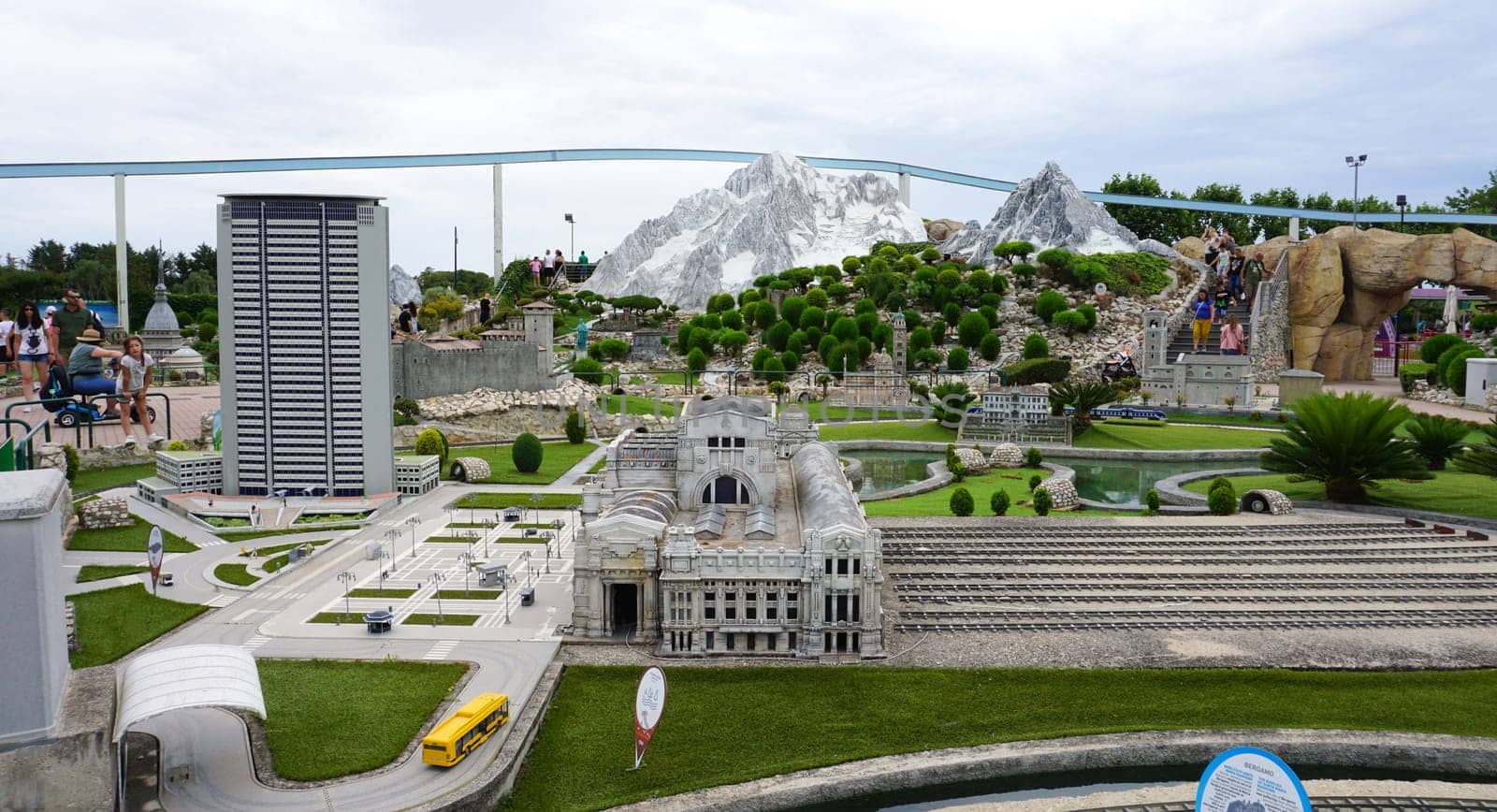 Viserba, Italy - June 25, 2024: People going at Theme park Italy in Miniature or Italia in Miniatura in Rimini, Italy - Reproduction of famous attractions in a small scale