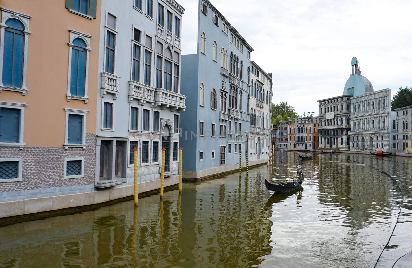 Viserba, Italy - June 25, 2024: Grand Canal at Theme park Italy in Miniature or Italia in Miniatura in Rimini, Italy - Reproduction of famous attractions in a small scale