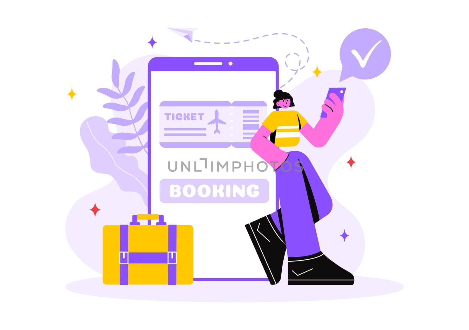 Online Travel Ticket Vector Illustration Through a Transportation and Journey Provider App for Booking in a Flat Style Cartoon Background
