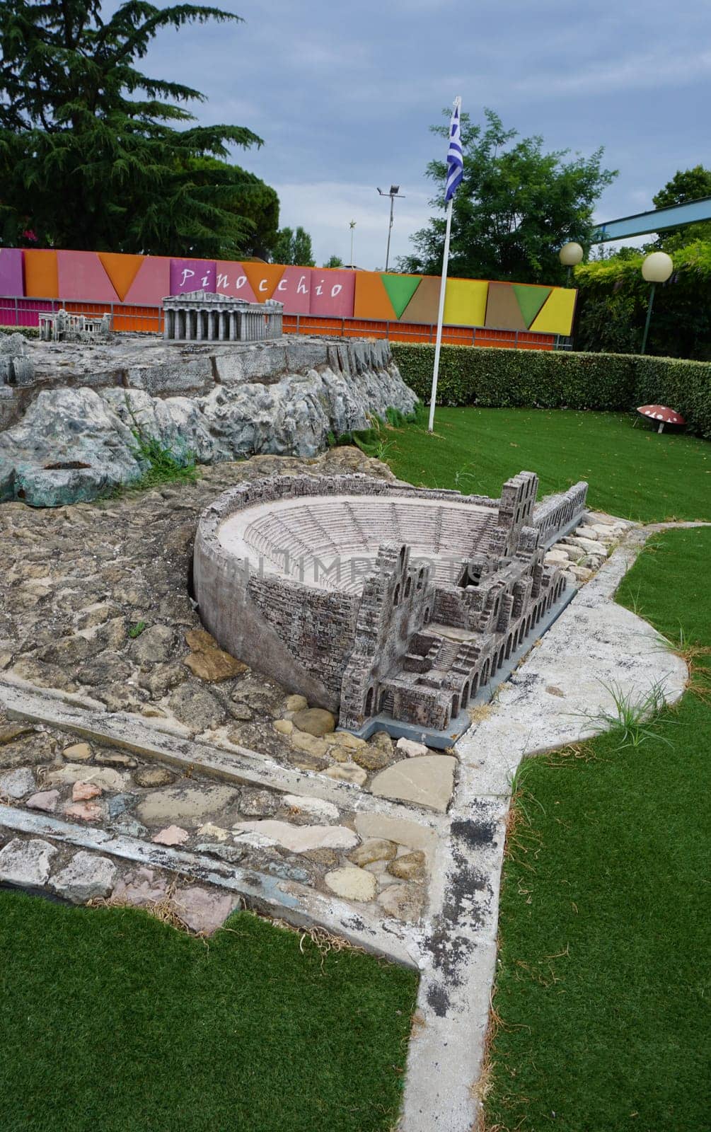 Viserba, Italy - June 25, 2024: Athens at Theme park Italy in Miniature or Italia in Miniatura in Rimini, Italy - Reproduction of famous attractions in a small scale
