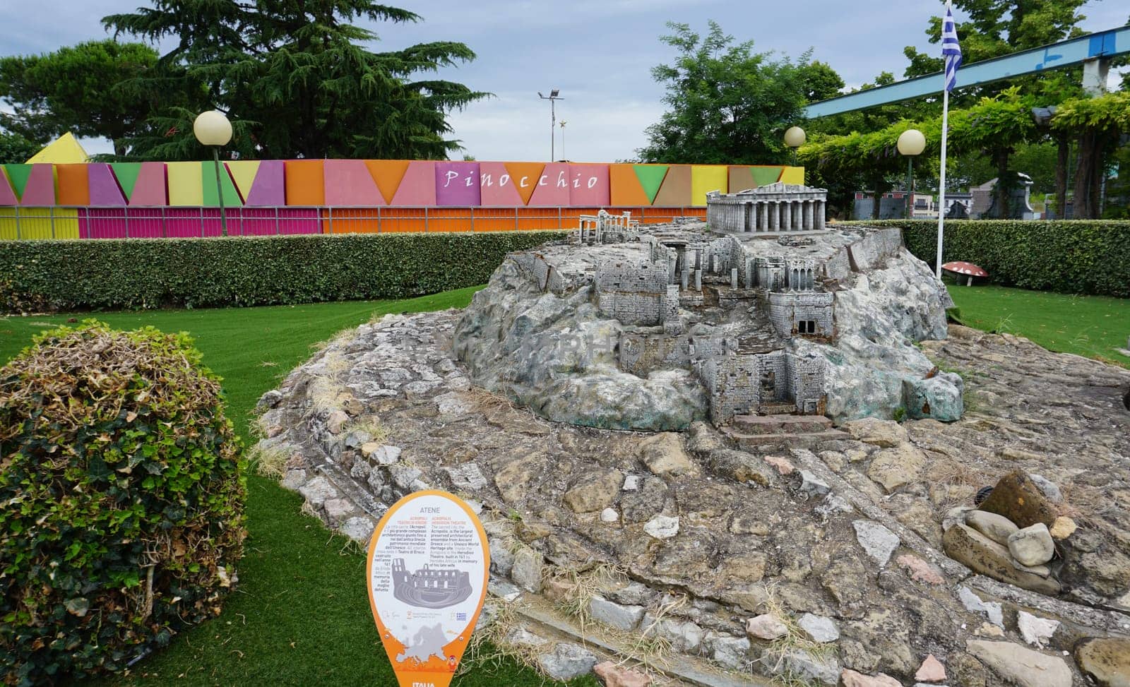 Viserba, Italy - June 25, 2024: Athens at Theme park Italy in Miniature or Italia in Miniatura in Rimini, Italy - Reproduction of famous attractions in a small scale