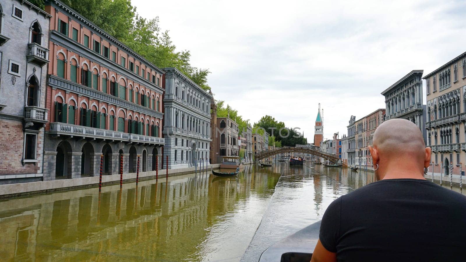 Viserba, Italy - June 25, 2024: Grand Canal at Theme park Italy in Miniature or Italia in Miniatura in Rimini, Italy - Reproduction of famous attractions in a small scale