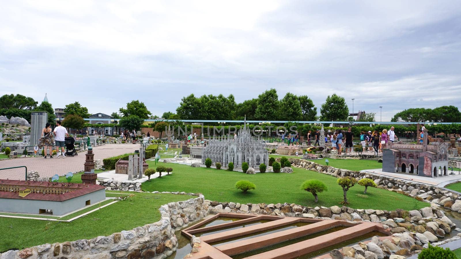 Viserba, Italy - June 25, 2024: Milan at Theme park Italy in Miniature or Italia in Miniatura in Rimini, Italy - Reproduction of famous attractions in a small scale