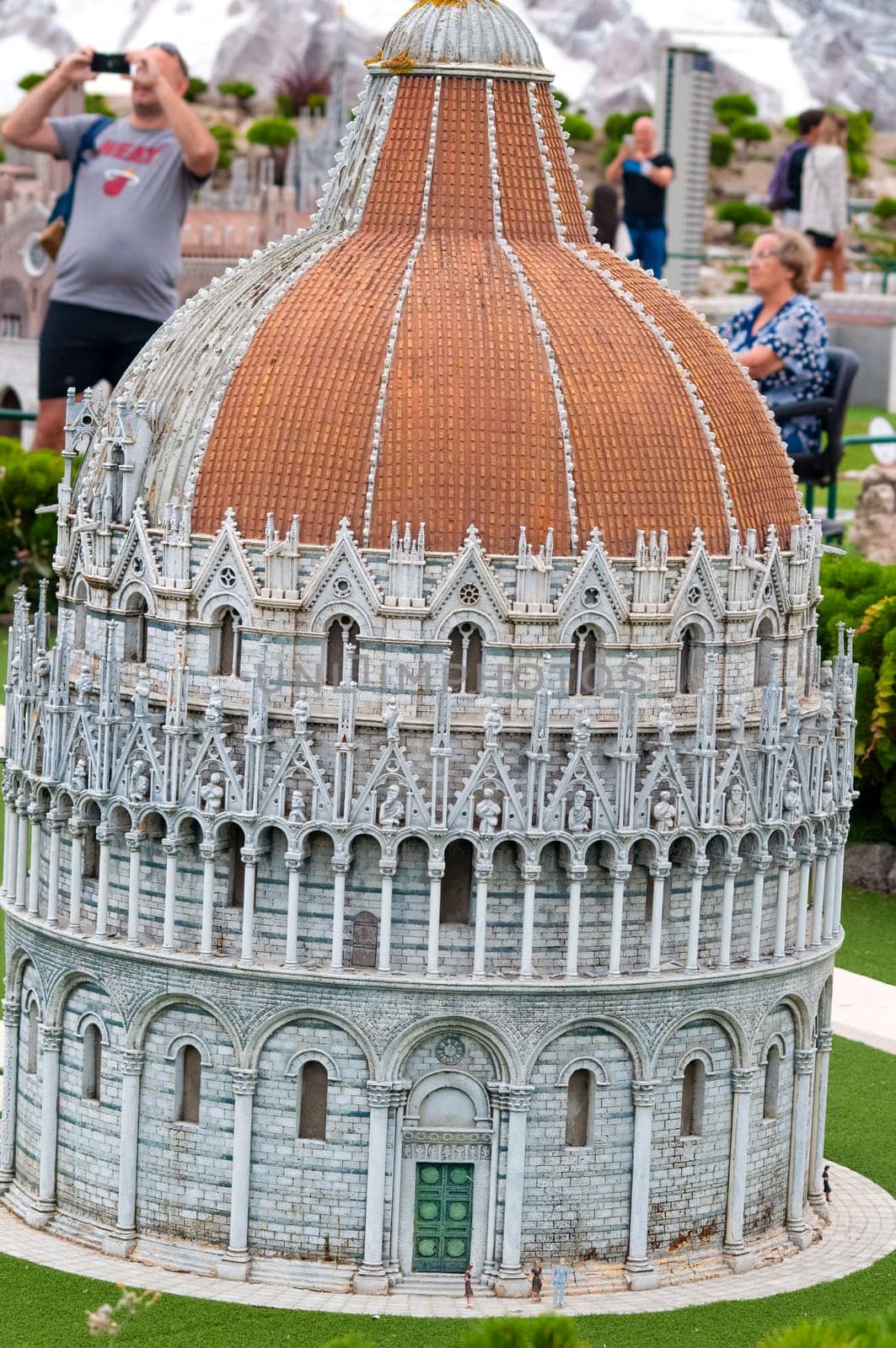 Viserba, Italy - June 25, 2024: Duomo di Santa Maria Assunta at Pisa at Theme park Italy in Miniature or Italia in Miniatura in Rimini, Italy - Reproduction of famous attractions in a small scale