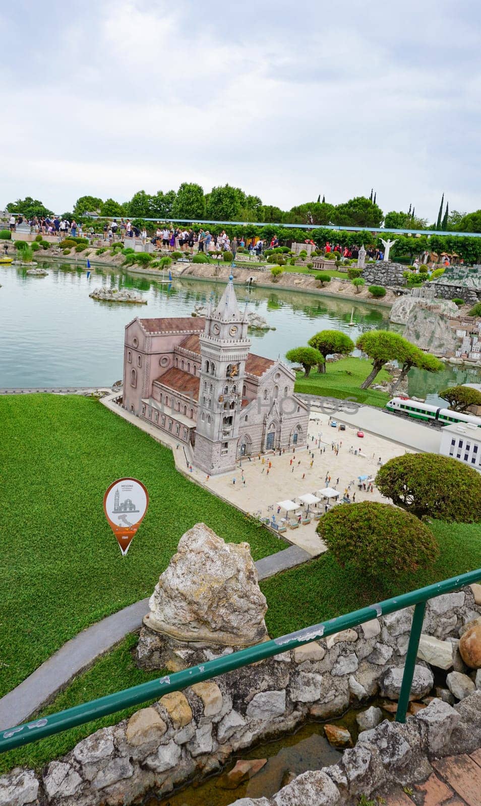 Viserba, Italy - June 25, 2024: Duomo di Monreale or Santa Maria Nuova at Theme park Italy in Miniature or Italia in Miniatura in Rimini, Italy - Reproduction of famous attractions in a small scale