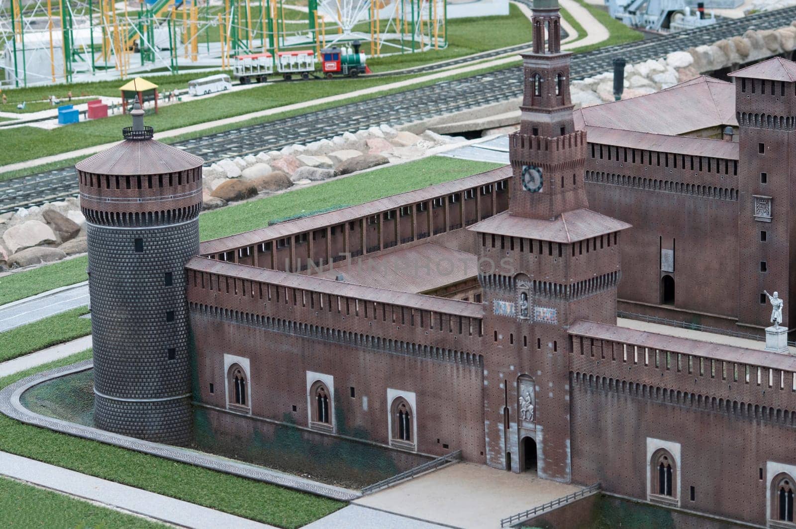 Viserba, Italy - June 25, 2024: Milan at Theme park Italy in Miniature or Italia in Miniatura in Rimini, Italy - Reproduction of famous attractions in a small scale