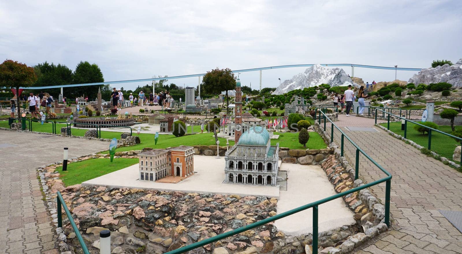 Viserba, Italy - June 25, 2024: People going at Theme park Italy in Miniature or Italia in Miniatura in Rimini, Italy - Reproduction of famous attractions in a small scale