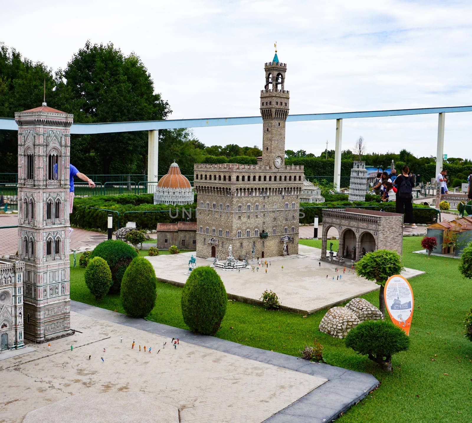 Viserba, Italy - June 25, 2024: The Palazzo Vecchio Florence at Theme park Italy in Miniature or Italia in Miniatura in Rimini, Italy