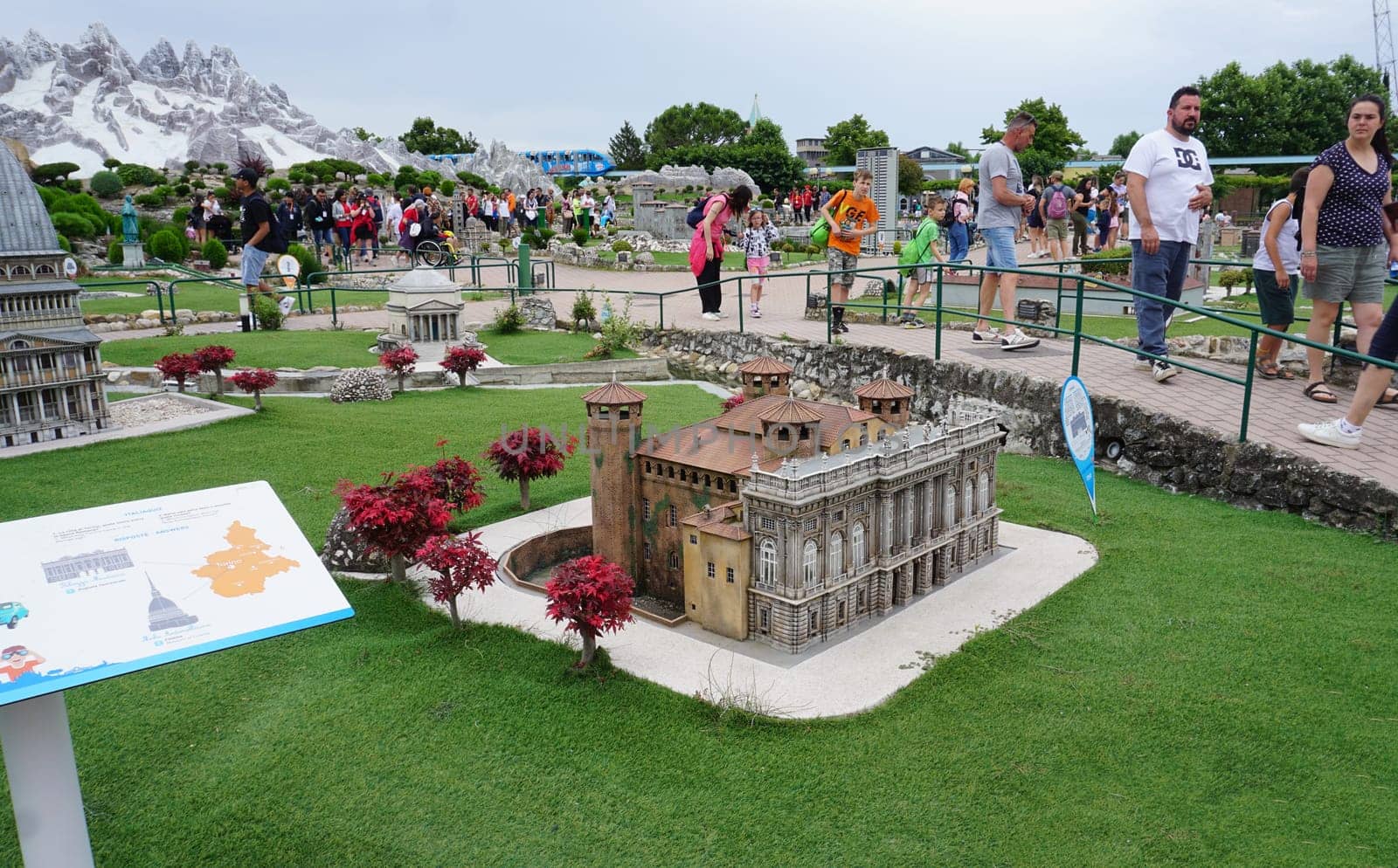 Viserba, Italy - June 25, 2024: Torino at Theme park Italy in Miniature or Italia in Miniatura in Rimini, Italy - Reproduction of famous attractions in a small scale