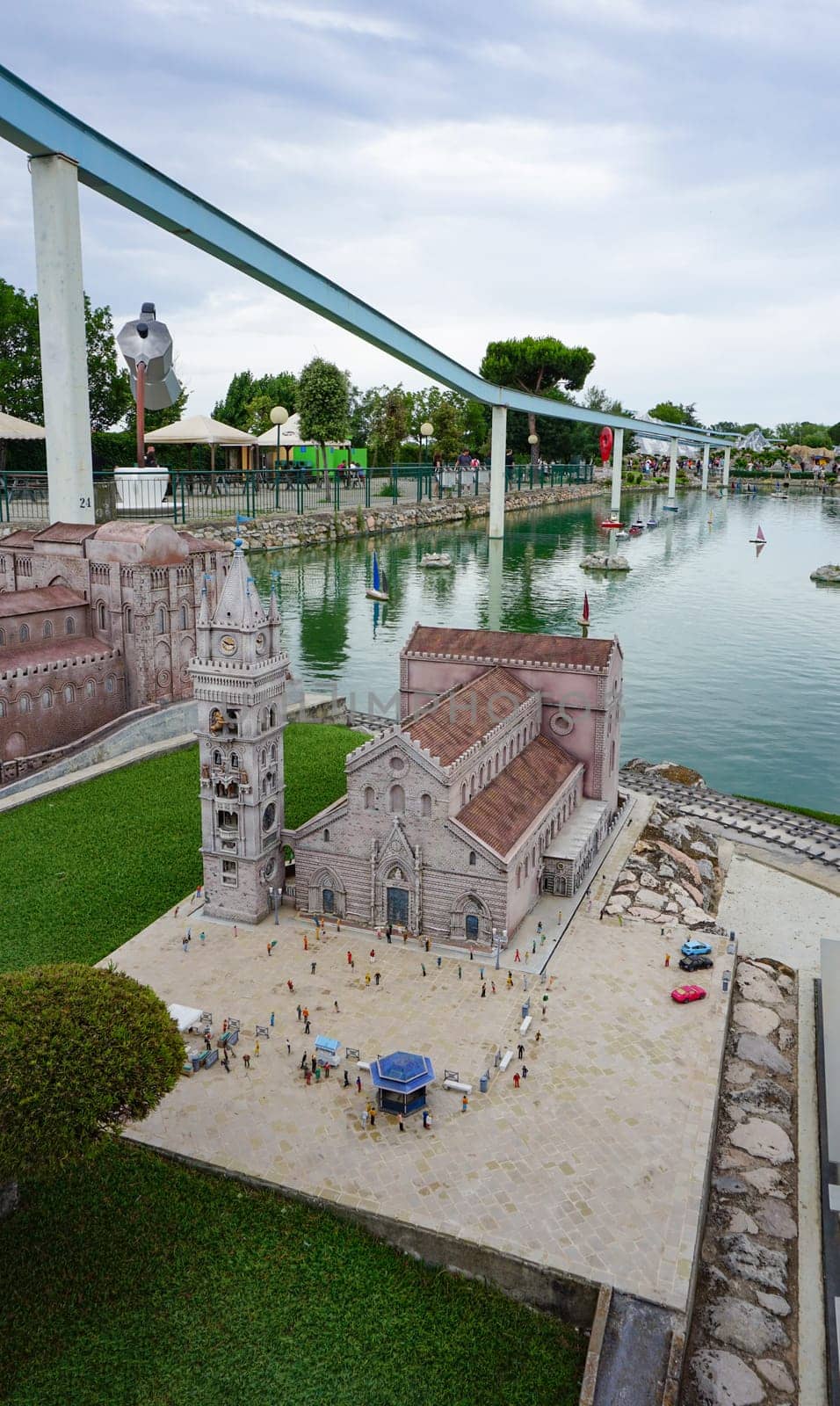 Viserba, Italy - June 25, 2024: Duomo di Monreale or Santa Maria Nuova at Theme park Italy in Miniature or Italia in Miniatura in Rimini, Italy - Reproduction of famous attractions in a small scale