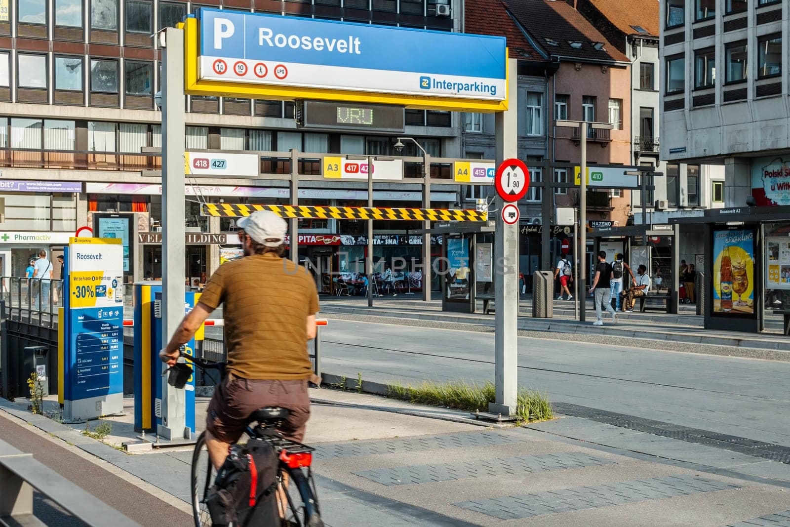 Antwerp, Belgium, July 21st 2024: View on Rooseveltplaats and Interparking Roosevelt in Antwerp, Belgium