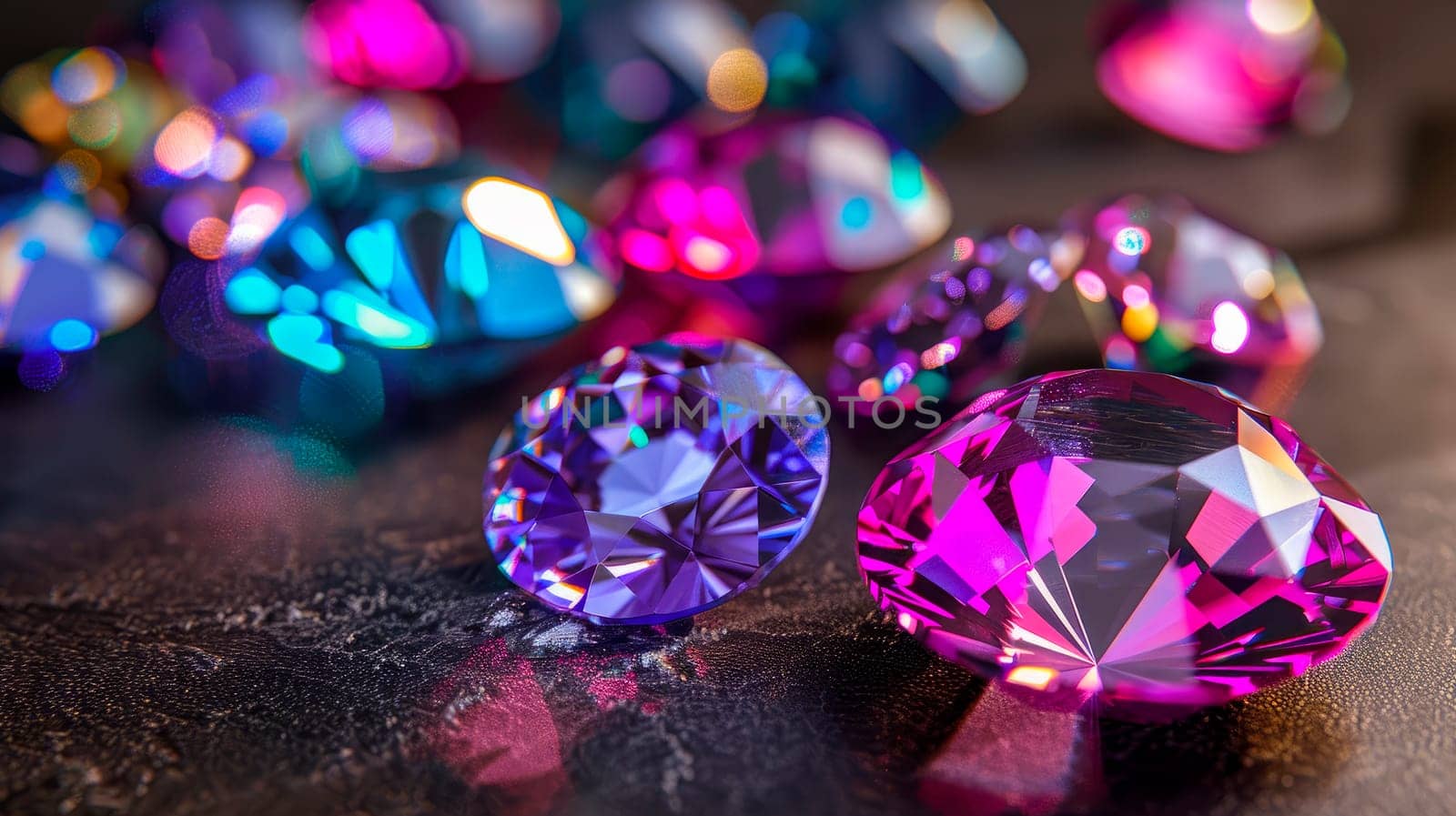 Large variety of natural, colorful, precious and semiprecious gems. AI generated
