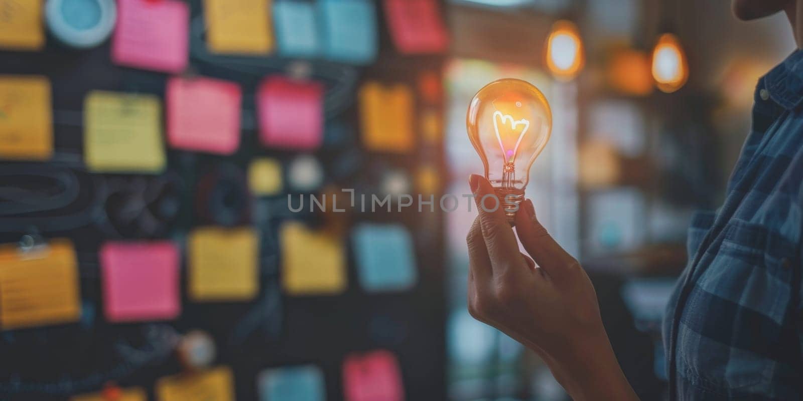 Creative manager is holding a light bulb, symbolizing a new idea for her business