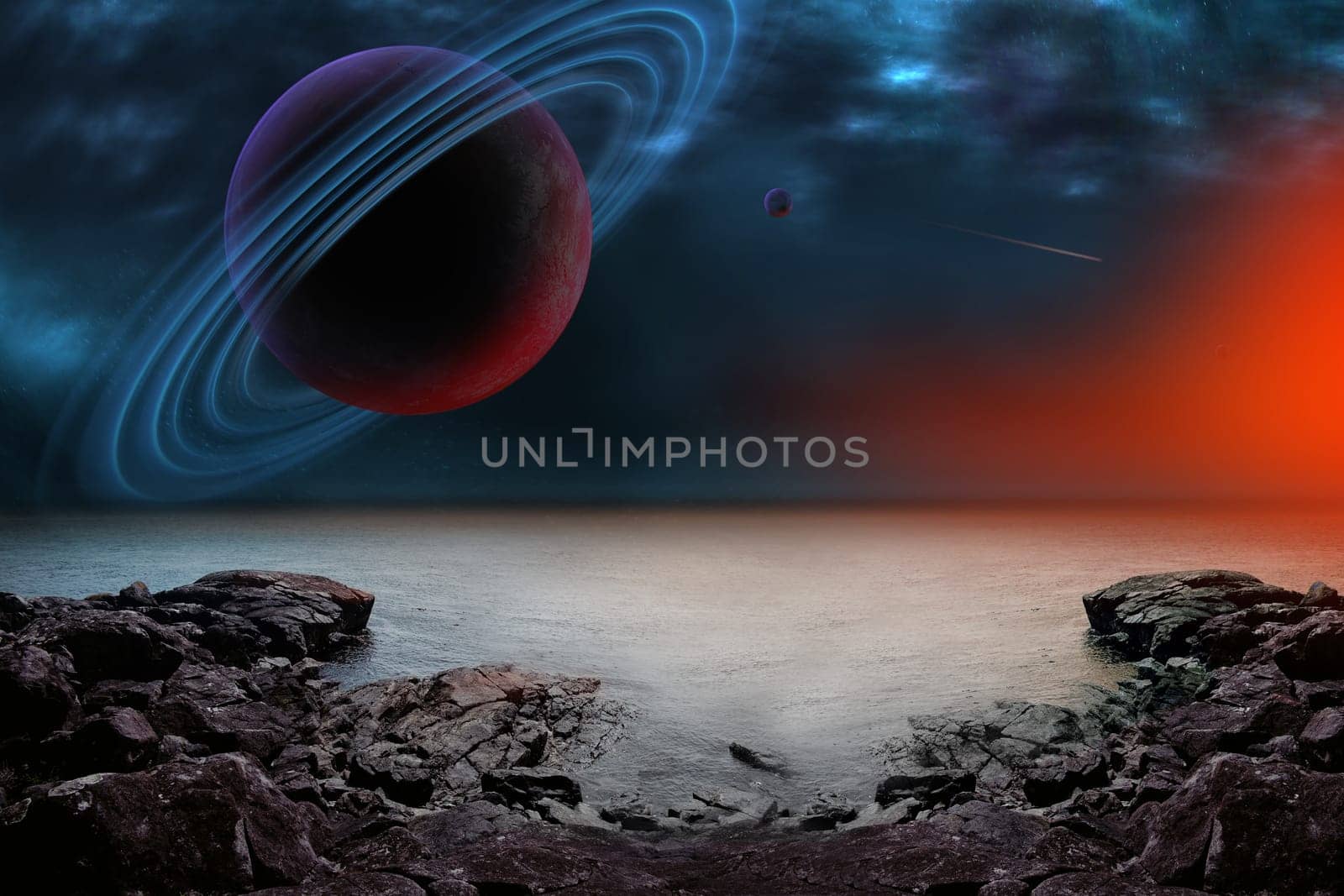Seascape landscape in outer space showing the beauty of space exploration. planet texture furnished by NASA,