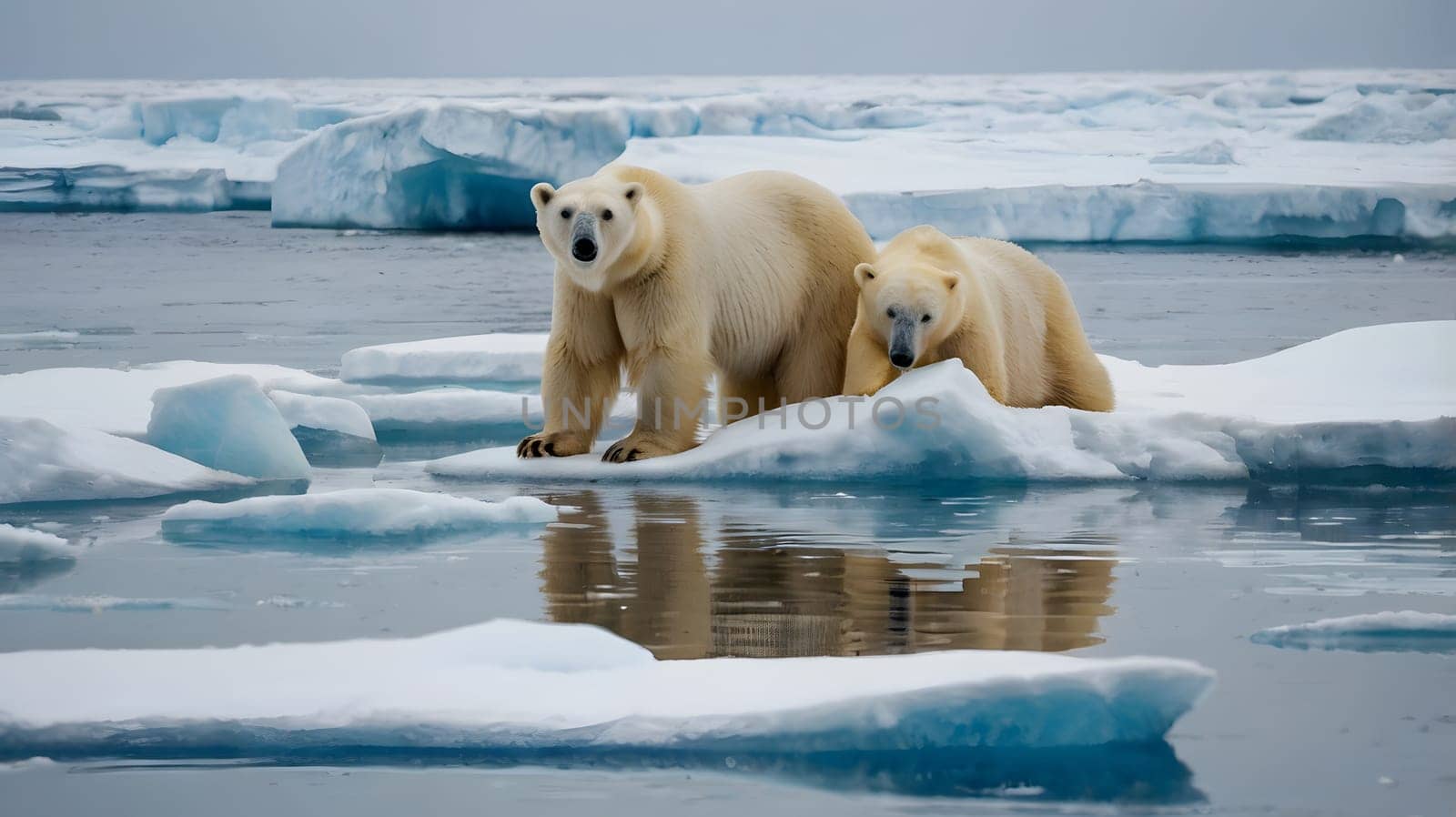 large dangerous polar bears on an ice floe in the Arctic