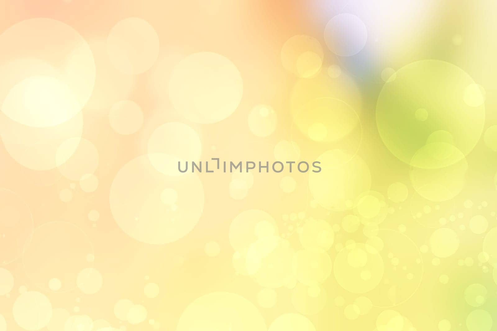 Abstract blurred fresh vivid spring summer delicate light green pastel yellow pink orange bokeh background texture with bright circular soft color lights. Beautiful backdrop illustration.