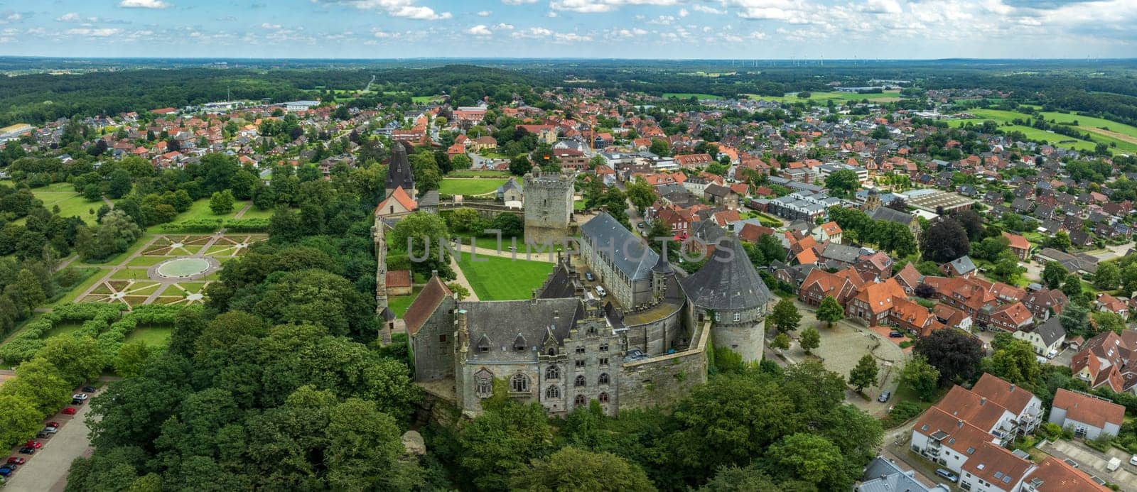 aerial view of the Bad Bentheim castle in Lower Saxony, Germany