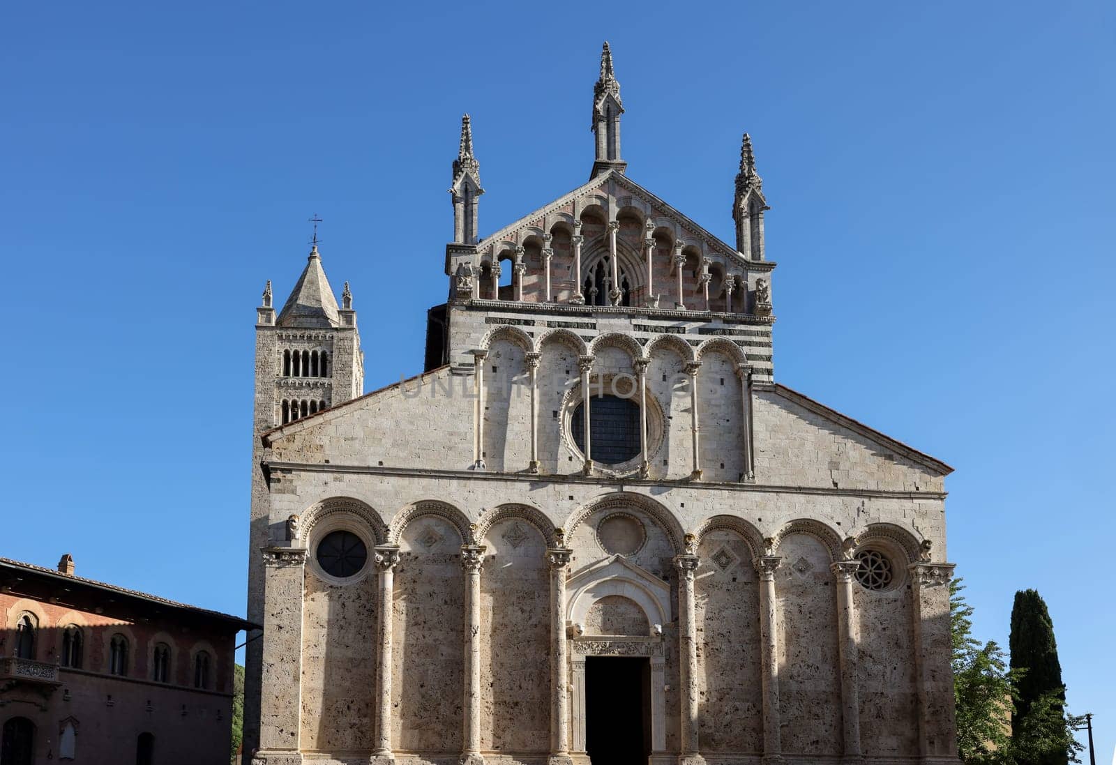 The Cathedral of Saint Cerbonius with Bell tower at the Garibaldi square in Massa Marittima. Italy