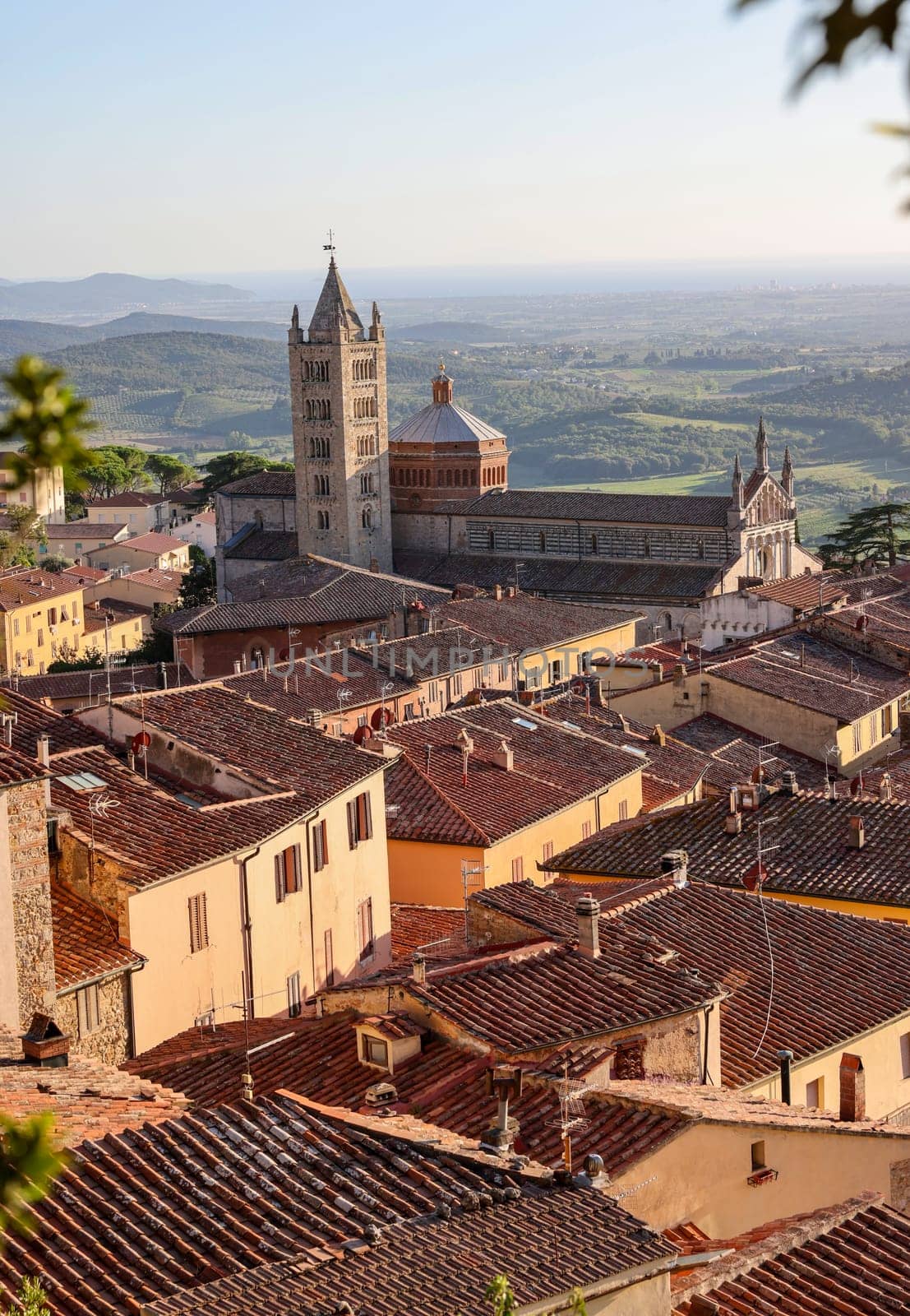 Massa Marittima old town and San Cerbone Duomo cathedral. Tuscany, Italy.