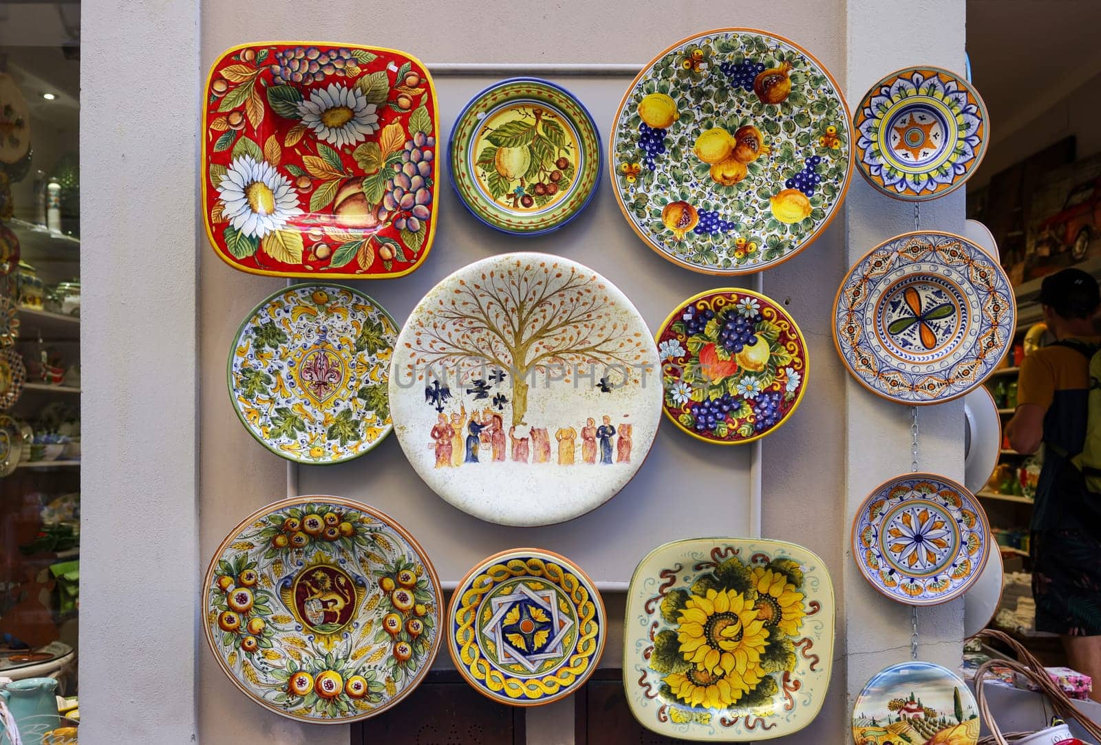Massa Italy - Sept 11, 2022: Shop with typical Italian ceramics in Massa Maritima. Tuscany, Italy