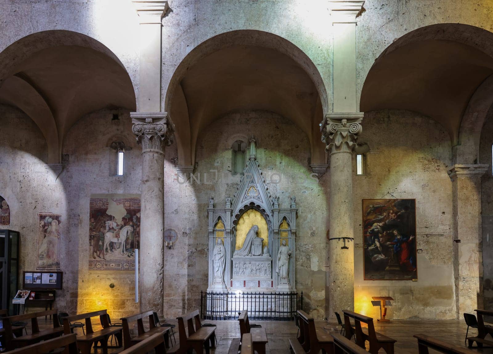 Massa Marittima, Italy - Sept 11, 2022: Interior of cathedral of Saint Cerbonius in Massa Marittima. Italy