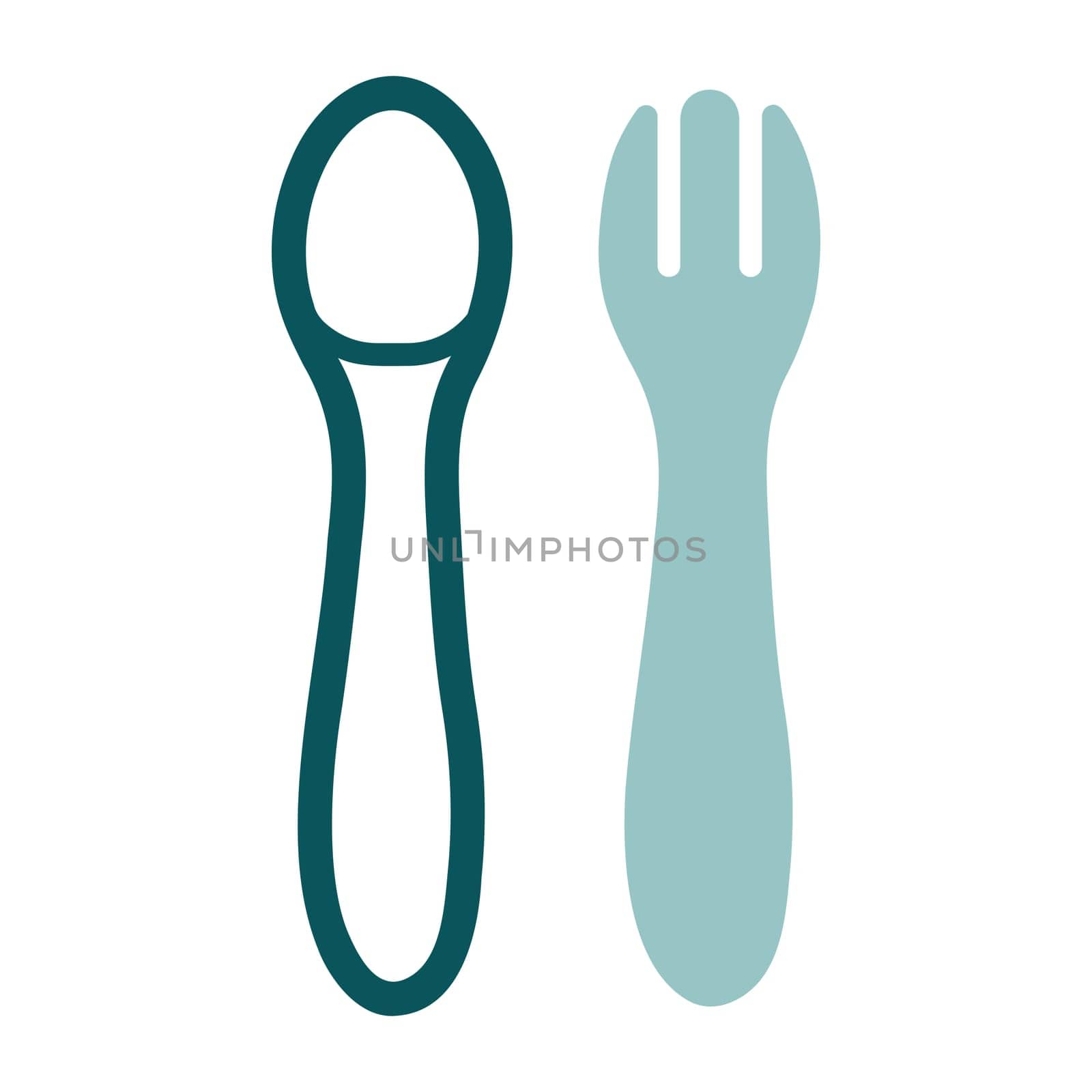 Spoon and fork for baby isolated vector icon. Graph symbol for children and newborn babies web site and apps design, logo, app, UI