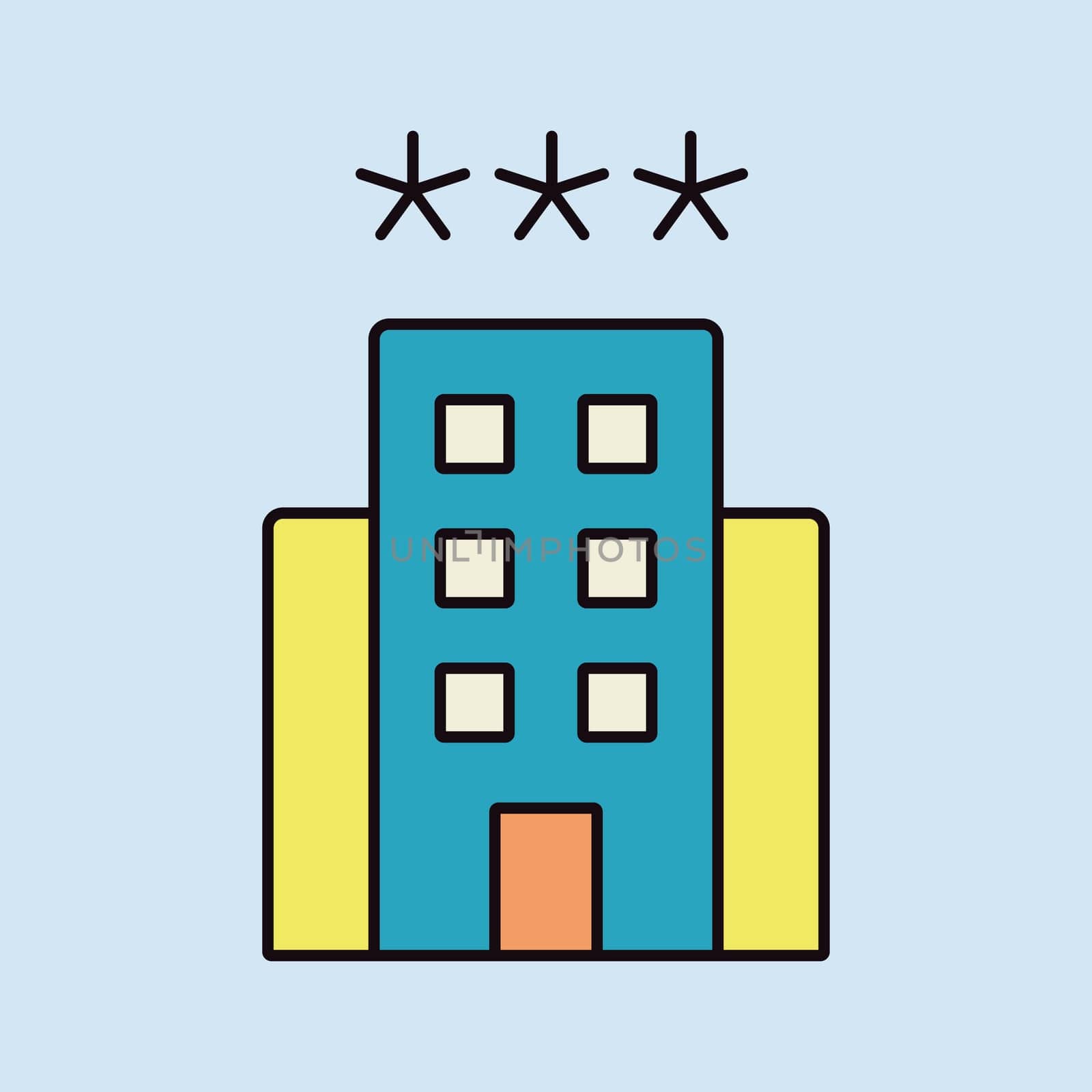 Three star hotel vector isolated icon. Graph symbol for travel and tourism web site and apps design, logo, app, UI