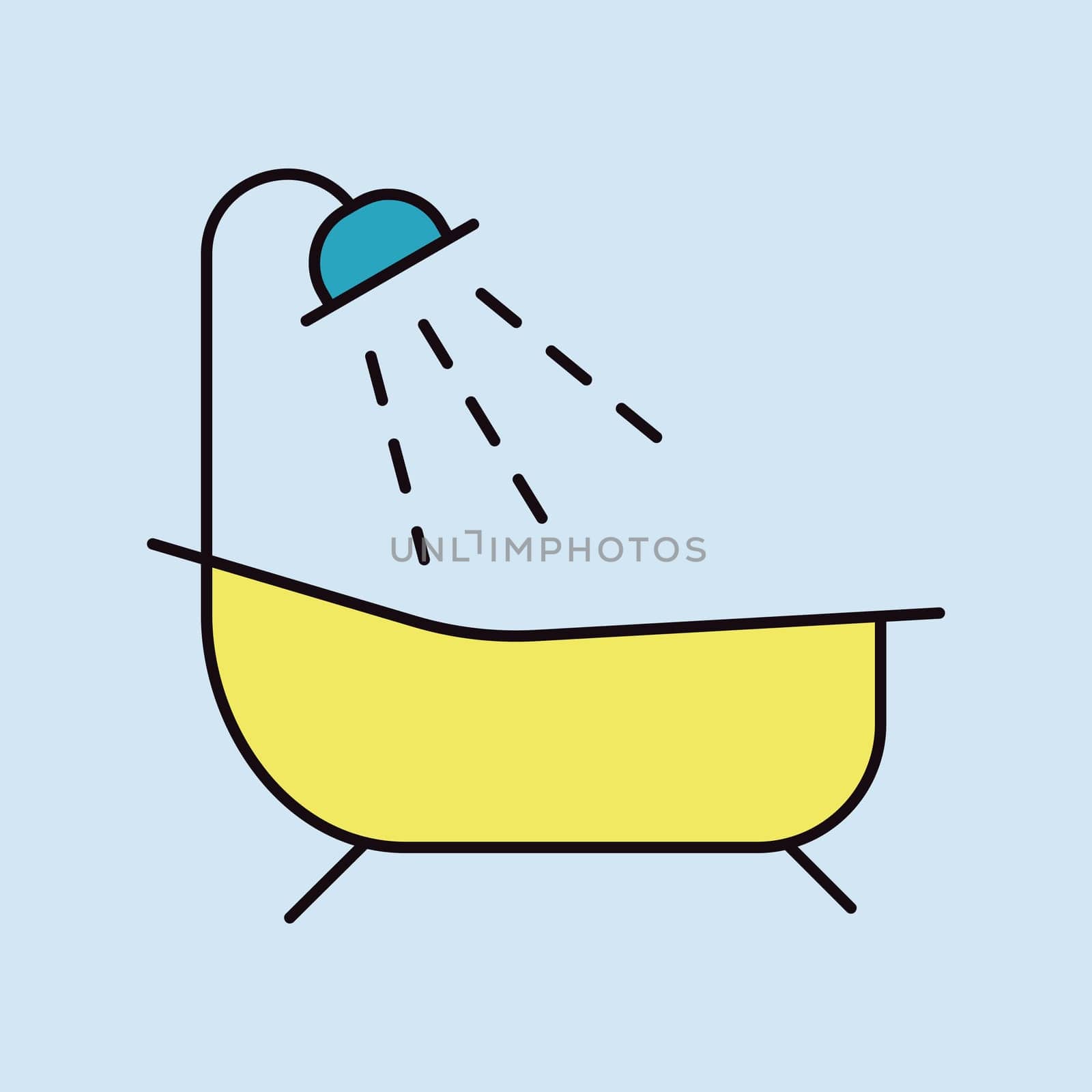 Bathroom vector isolated icon. Bath with shower sign. Graph symbol for travel and tourism web site and apps design, logo, app, UI