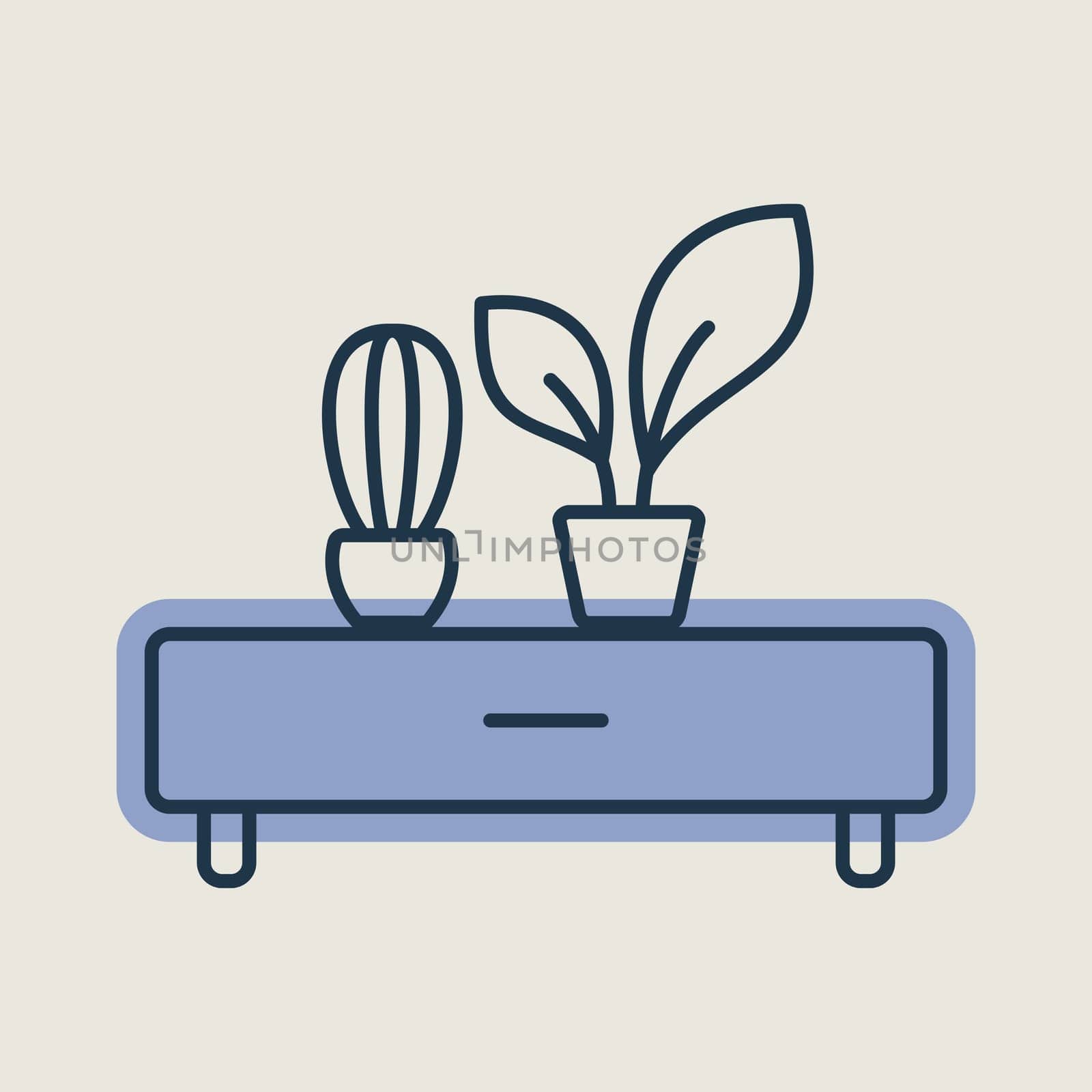 Wooden shelf with two potted plants vector icon. Graph symbol for furniture, web site and apps design, logo, app, UI