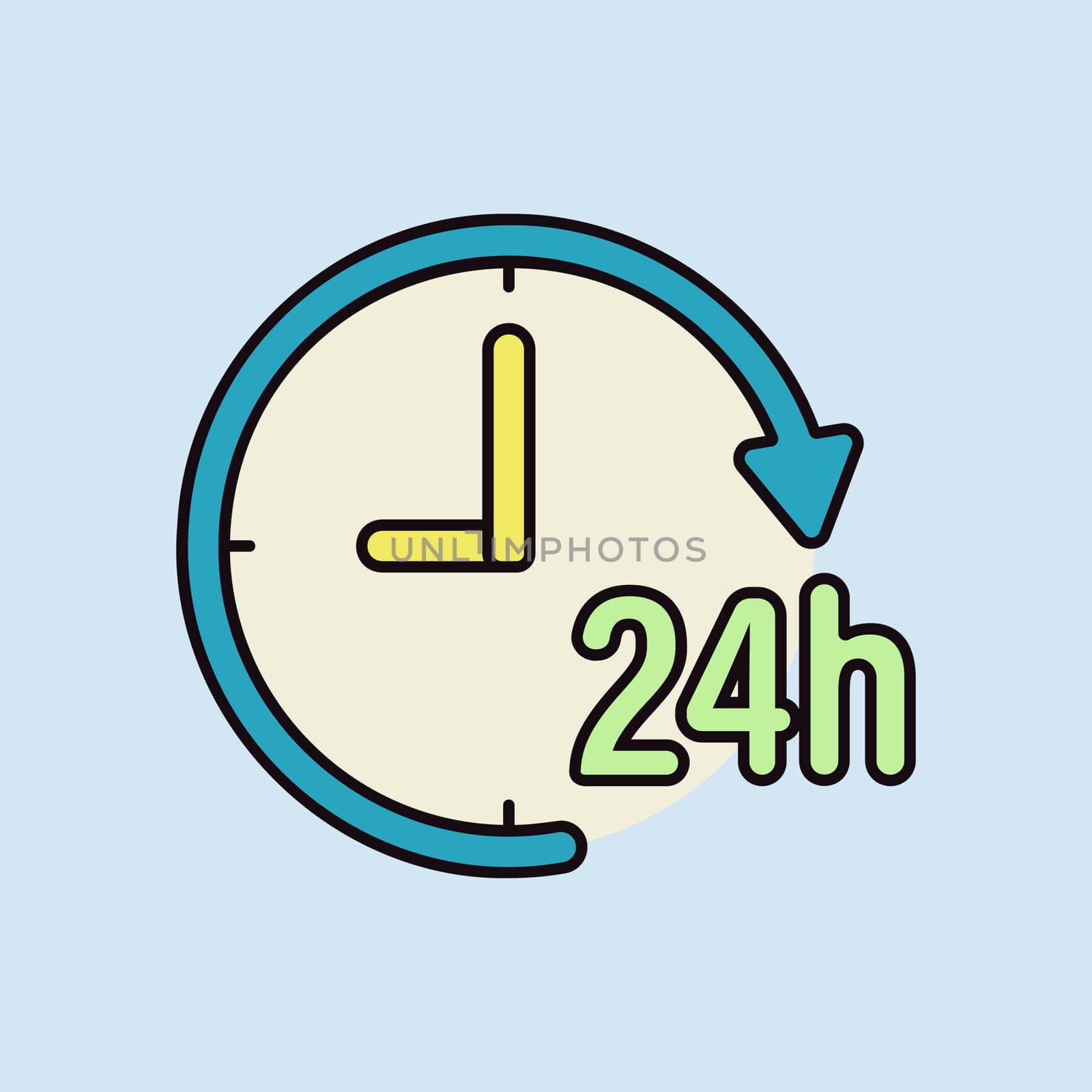 Service twenty four hours vector isolated icon. Graph symbol for travel and tourism web site and apps design, logo, app, UI