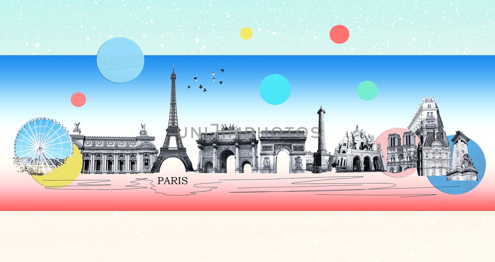 Contemporary design or art collage about Paris. Fashion vintage style. Travel, Vacation concept