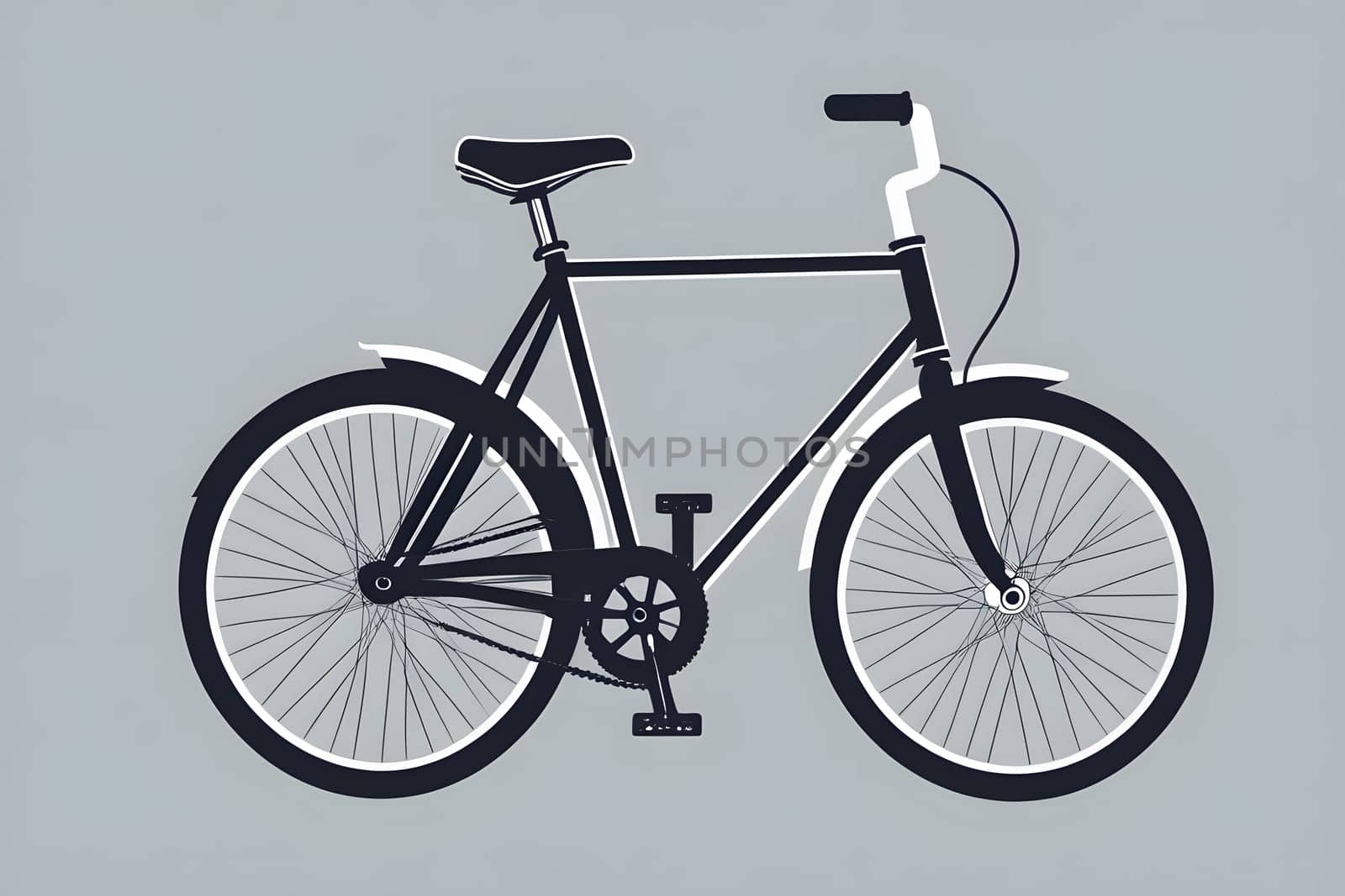 A black bicycle featuring white accents stands prominently against a gray background. The bike showcases a simple and elegant design, highlighting its smooth lines and classic structure. Its wheels and pedals are clearly visible, emphasizing its functionality and aesthetic appeal.