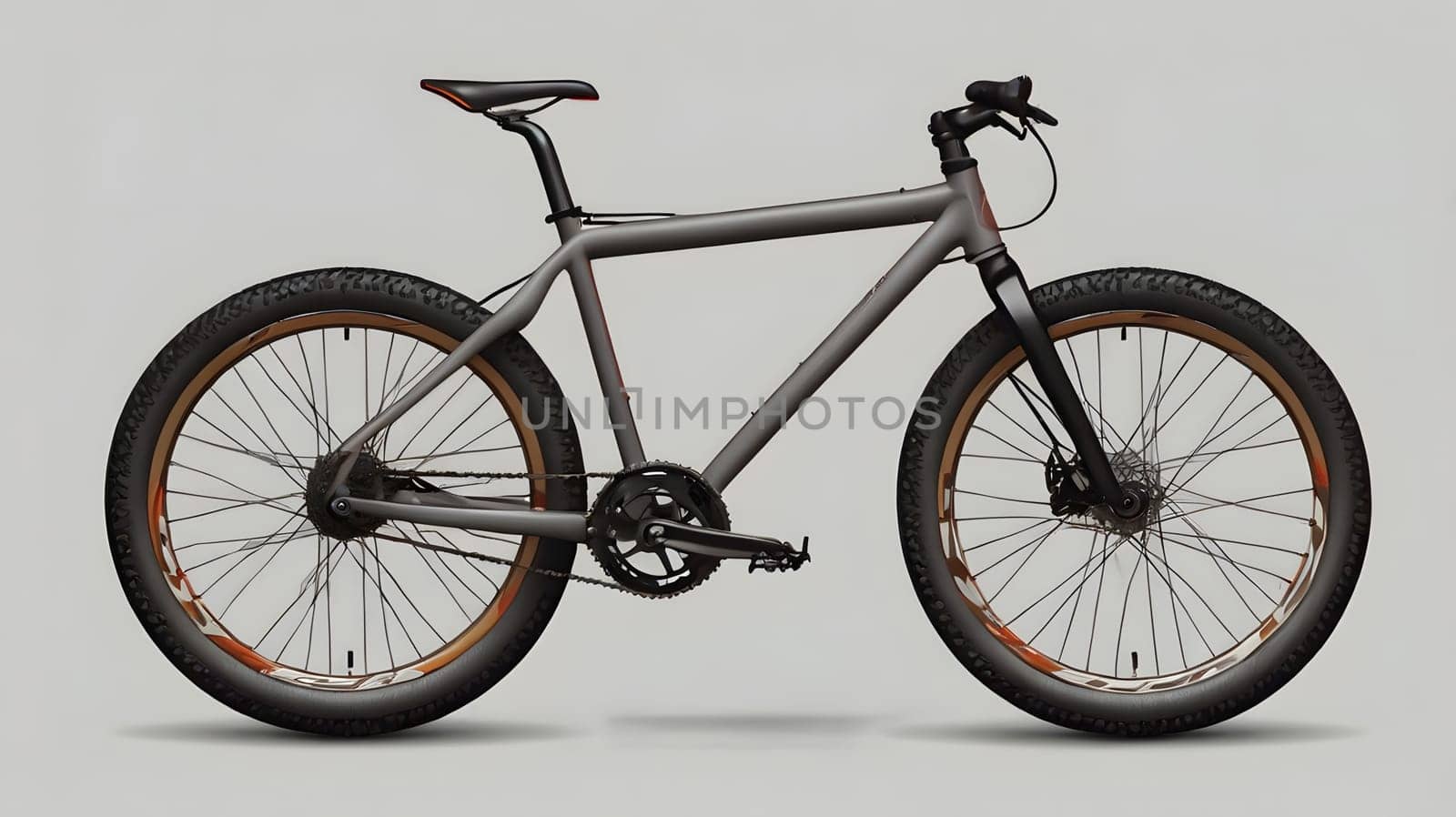 A contemporary mountain bicycle is showcased against a light gray background, highlighting its sleek frame and durable tires. The bike features a minimalistic design, emphasizing both functionality and aesthetics, ideal for outdoor adventures and rugged terrains.