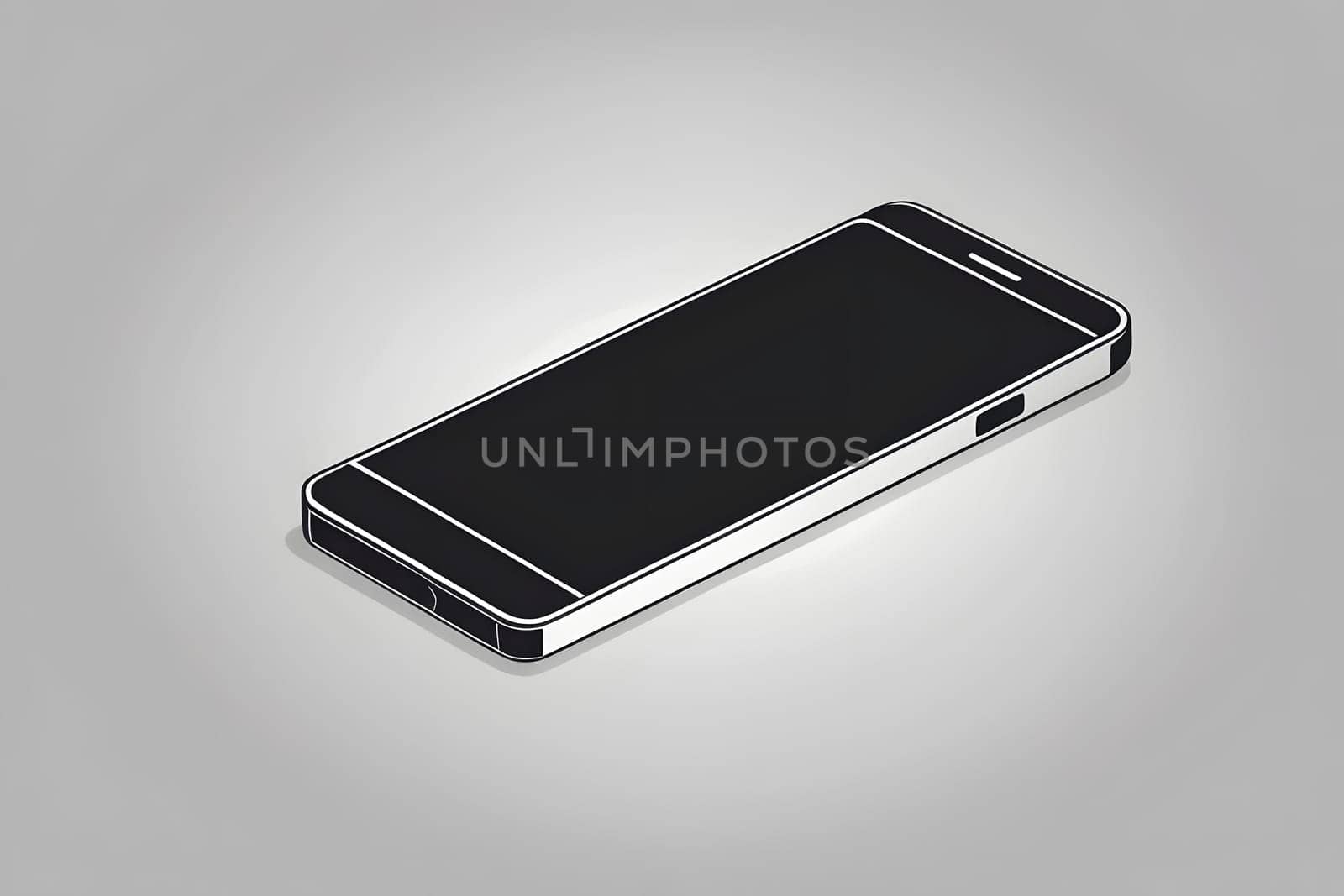 A sleek smartphone rests on a flat, smooth surface, showcasing its elegant design and modern features. The device is turned off, with a plain screen reflecting light subtly. The setting emphasizes simplicity and sophistication, highlighting the smartphone's role in daily life.