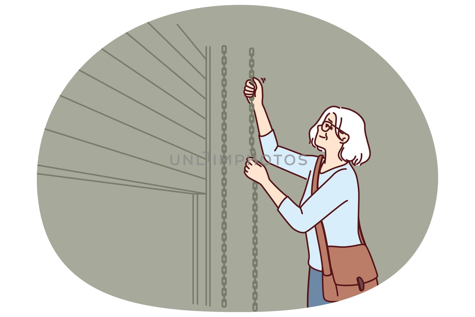 Elderly woman closes shop to store after end of working hours and departure of customers from store or cafe. Grey-haired female small business owner ends working day by closing doors to trading floor