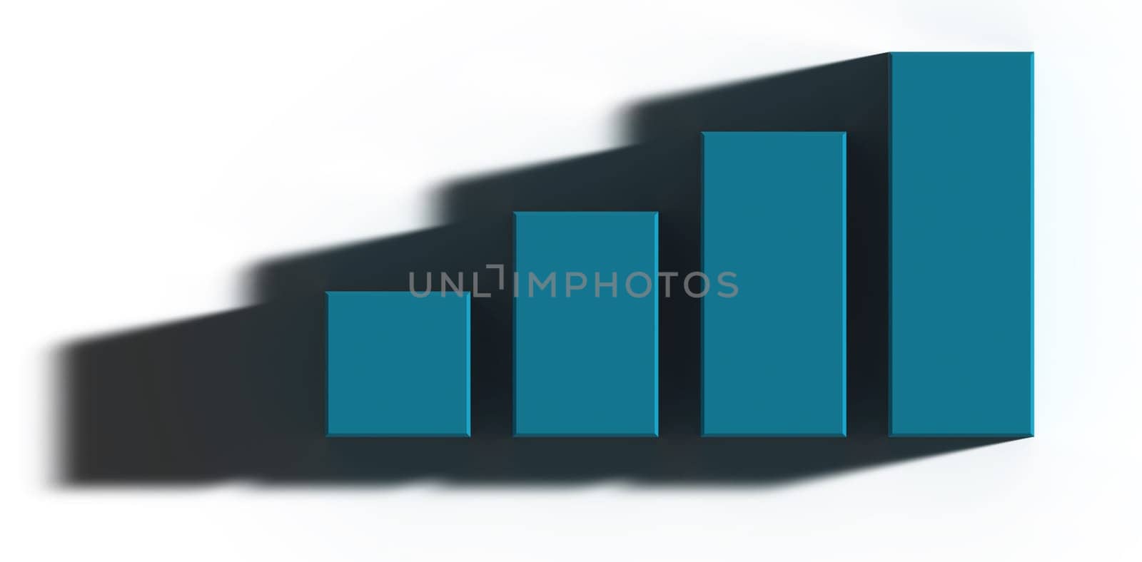 Columns graph with growing indicators on a isolated background, 3D rendering illustration
