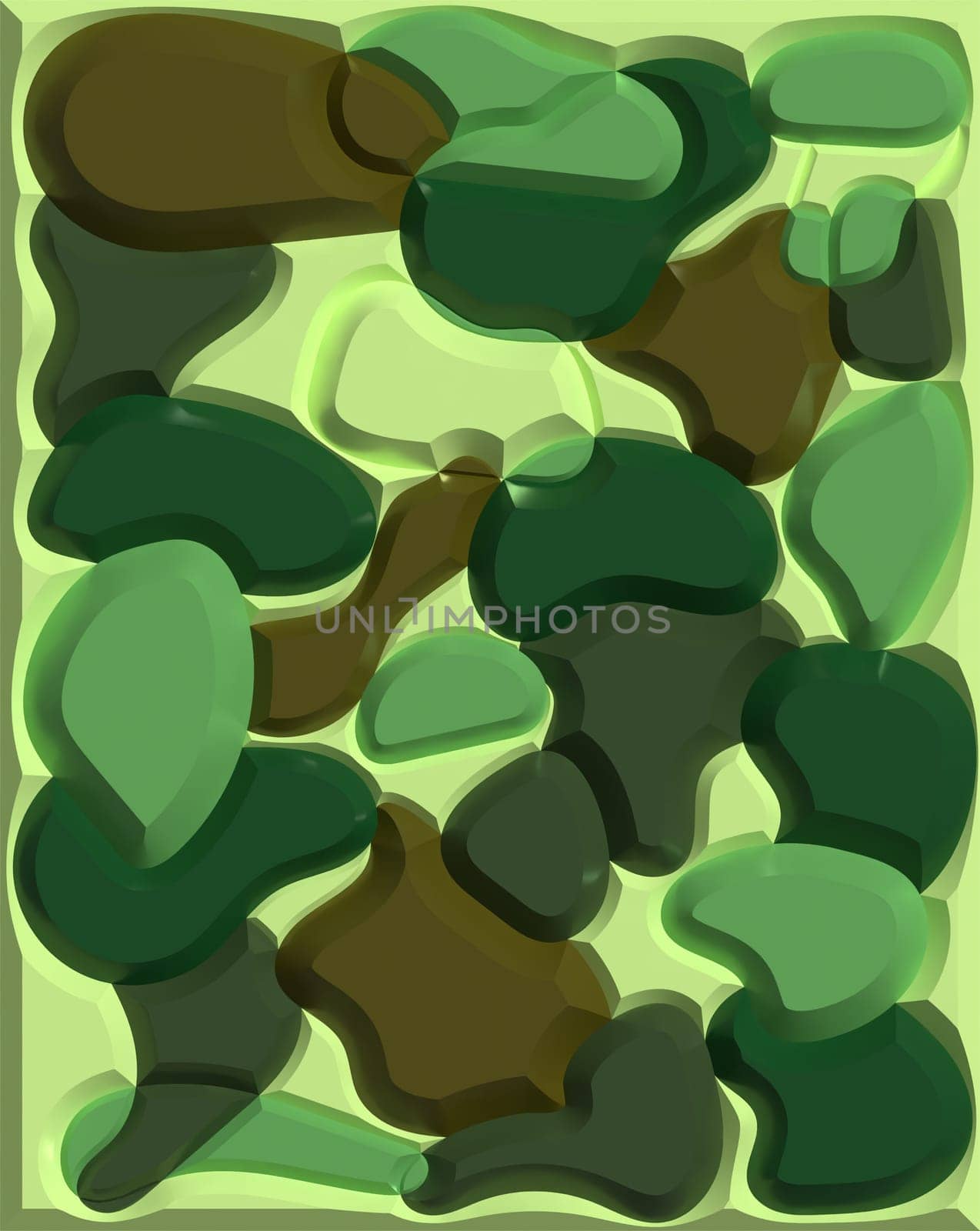 Abstract green background with different shapes, 3D rendering illustration
