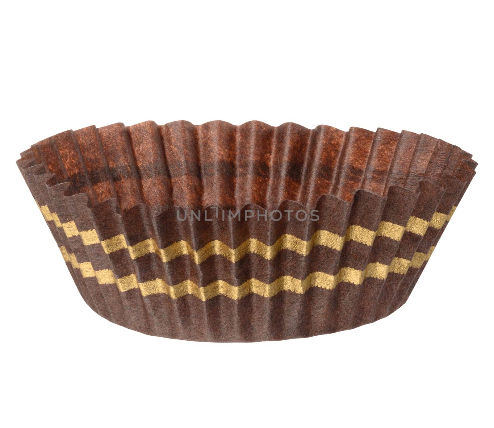Empty paper round candy wrapper on isolated background, close up