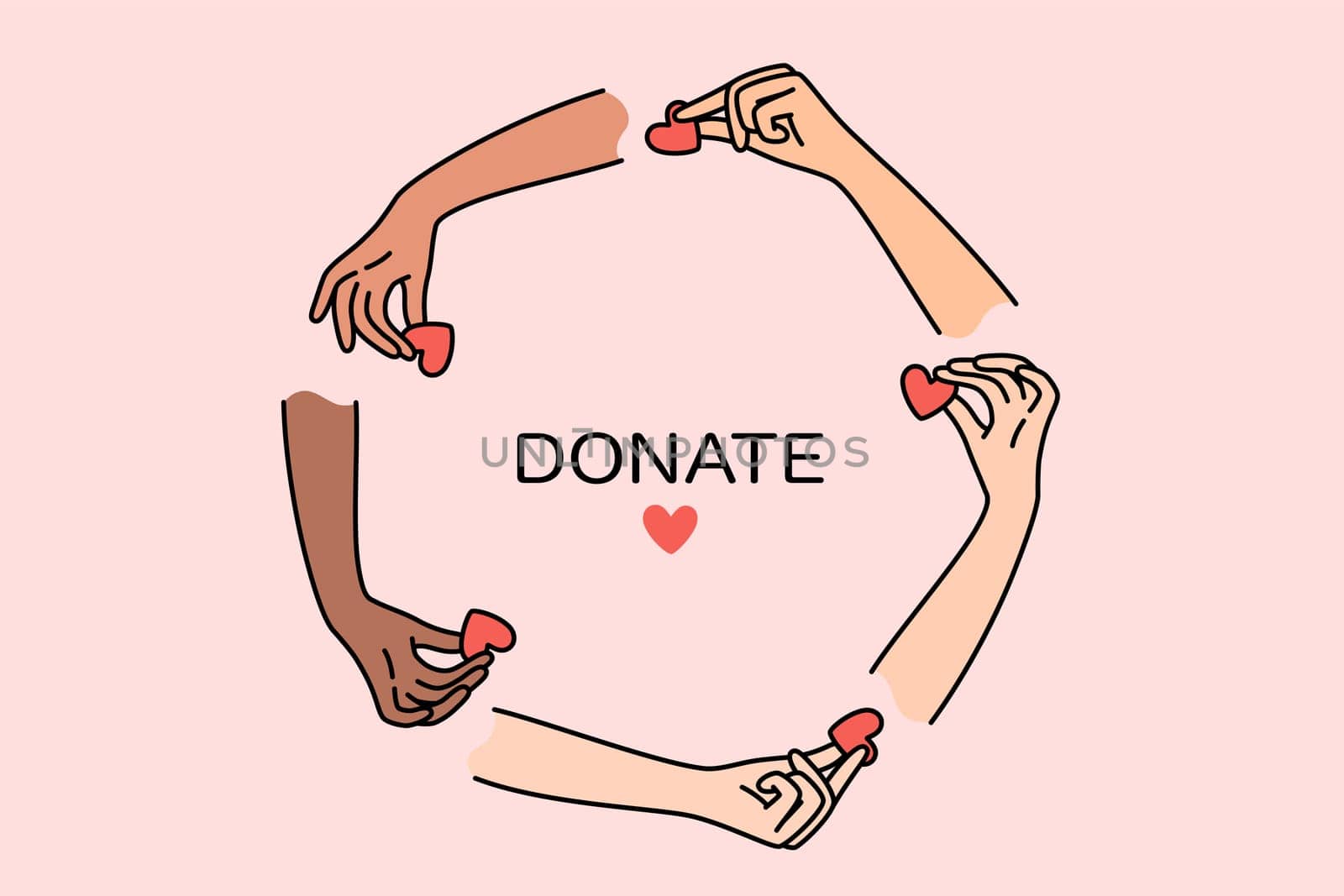 Donate from kind people holding hearts in hands, metaphor for donating money to charitable foundation. Help and donate of blood or organs to save patients are victims of illness or accident