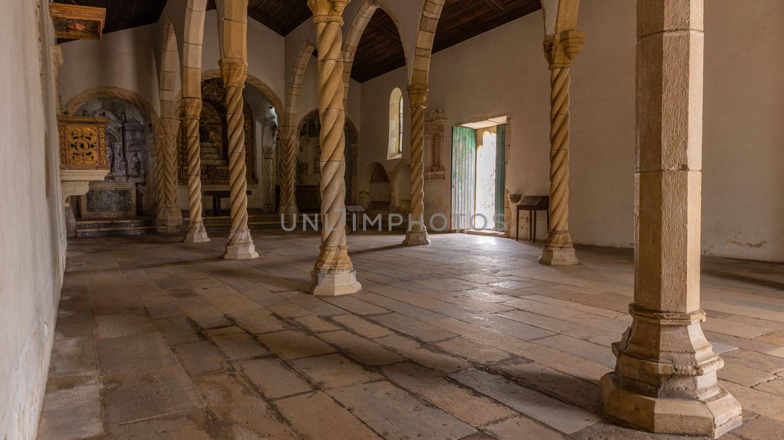 Montemor-o-Velho, Portugal, July 8, 2024: Church of Santa Maria da Alcacova at Montemor-o-Velho town in Portugal.