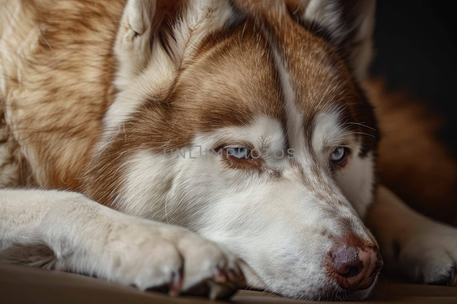 Siberian Husky dog portrait close-up, cute sled dog breed. AI generated