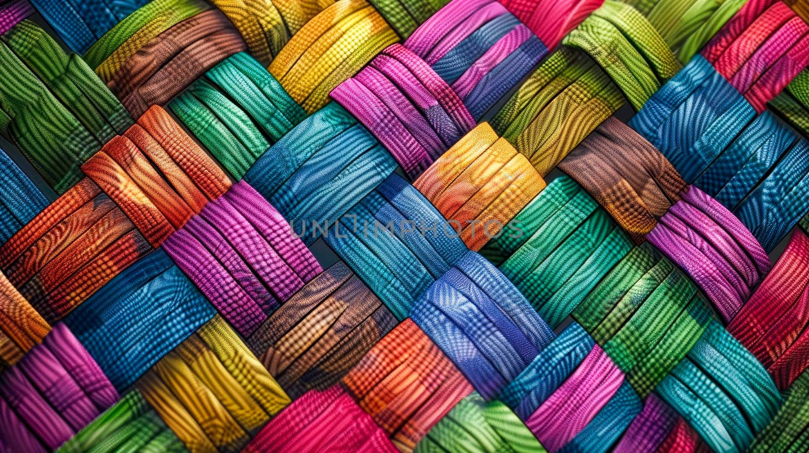 Colorful weave seamless pattern. Interlacing bands, thin texture horizontal and vertical lines. AI generated