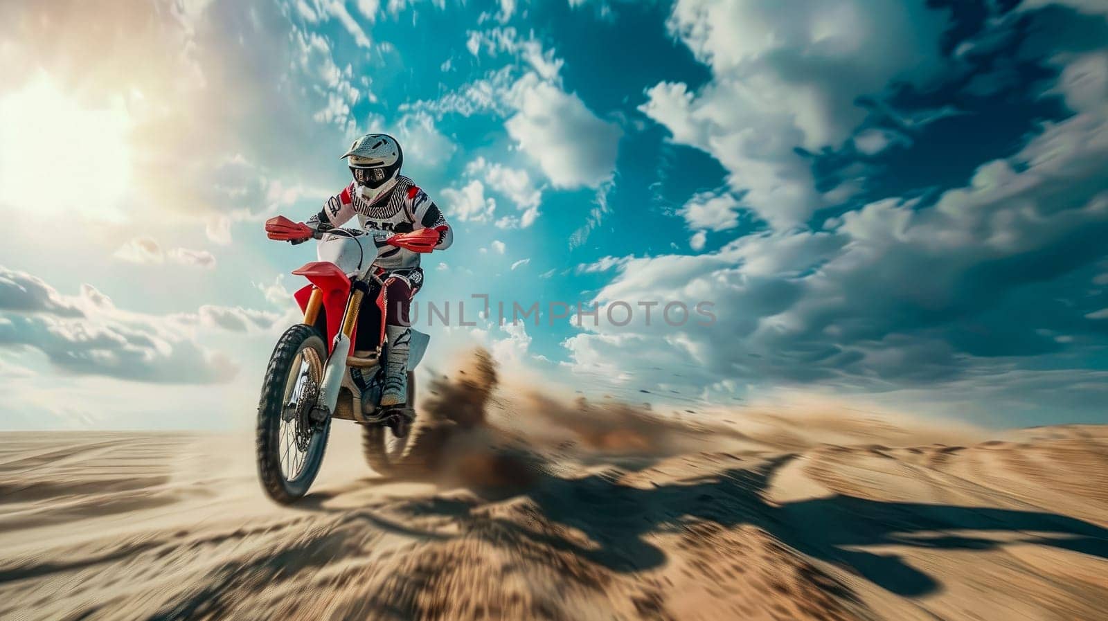 Motocross rider in action on a desert road. Motocross sport. AI generated