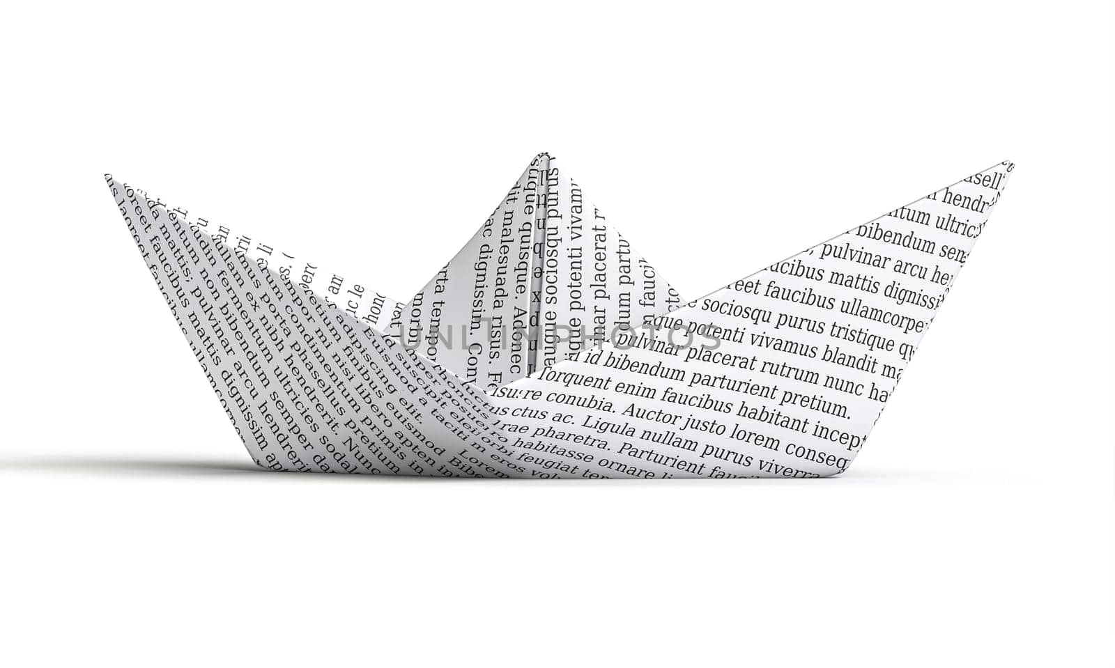 Origami paper boat lorem ipsum words communication, knowledge  imagination. 3d